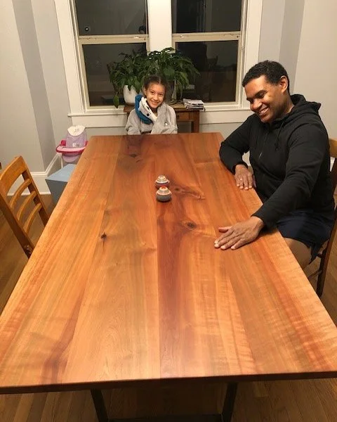 One of the favorite things about the tables I build is that sitting at the table is a different experience on different sides and different ends. The wood is so unique that the grain will be different at each seat. This madrone beauty fits the bill.