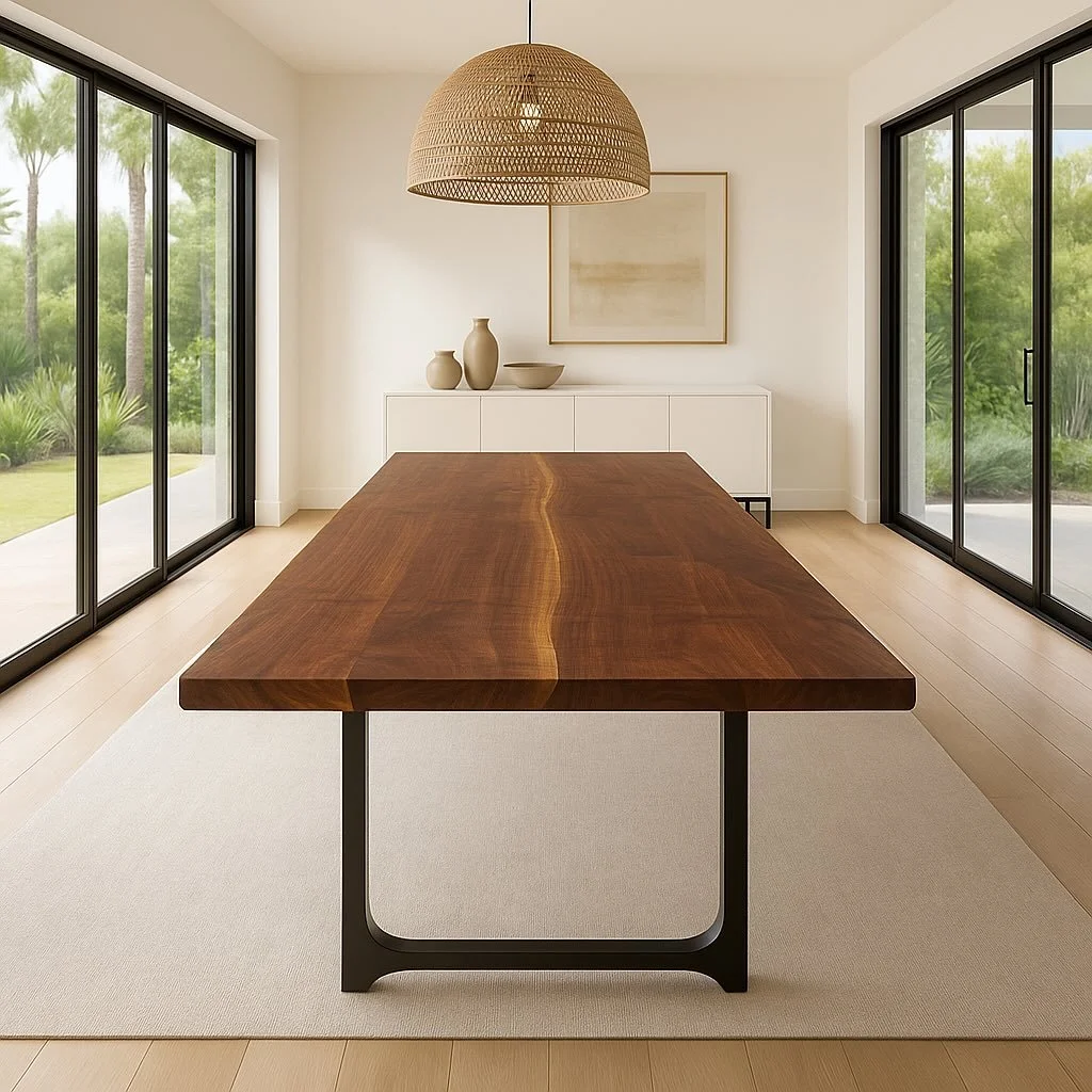 Every table starts with a story.

This one began with a stack of salvaged black walnut, pulled from a downed tree in the Willamette Valley. I hand-selected each board, chasing the grain that would eventually flow across the top. 

The steel legs &mda