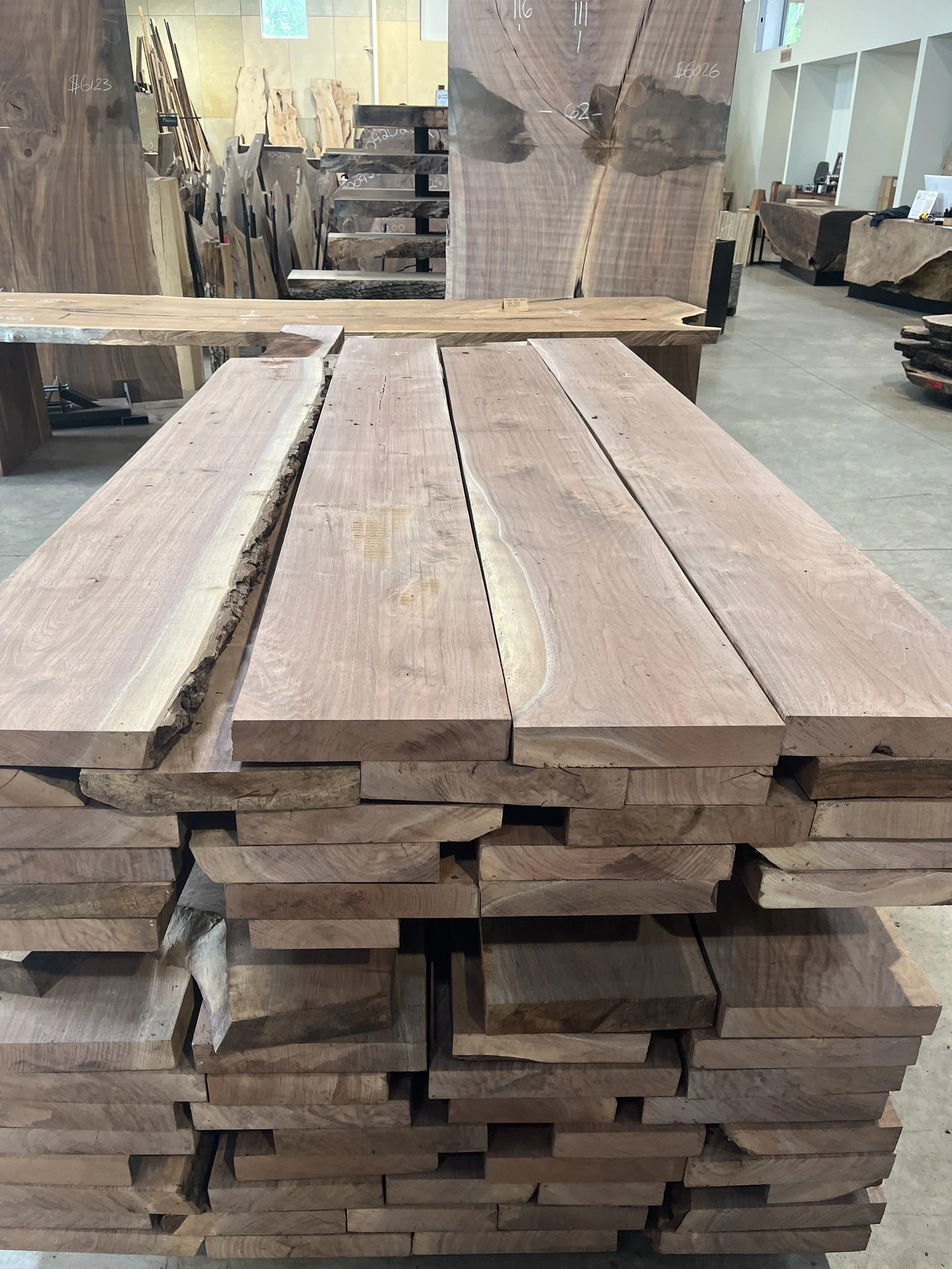 Stack of walnut lumber at Goby Walnut
