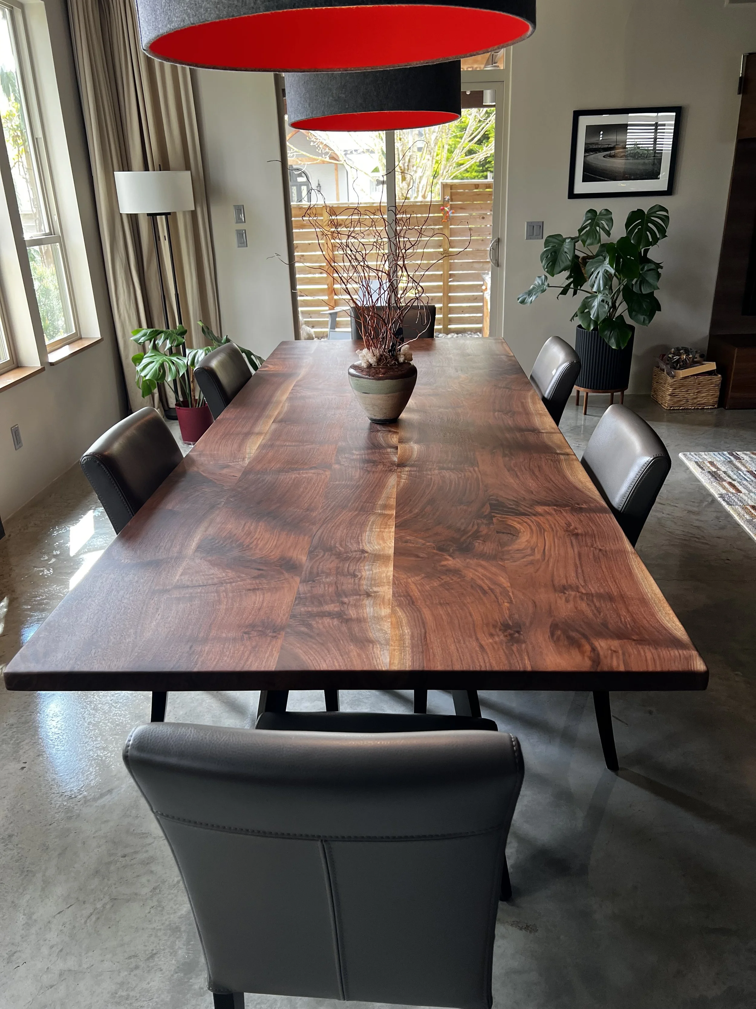 Figured Oregon Black Walnut Dining Table with Blade Legs