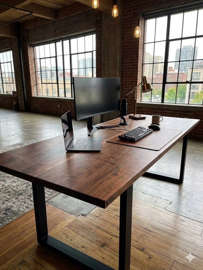 Oregon black walnut desk in an urban loft