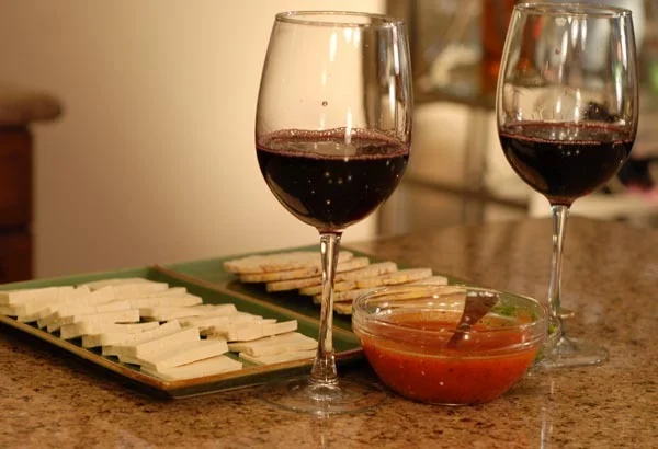 marinara tofu with rice cakes and red wine- jon and julieanna in the kitchen3.jpg