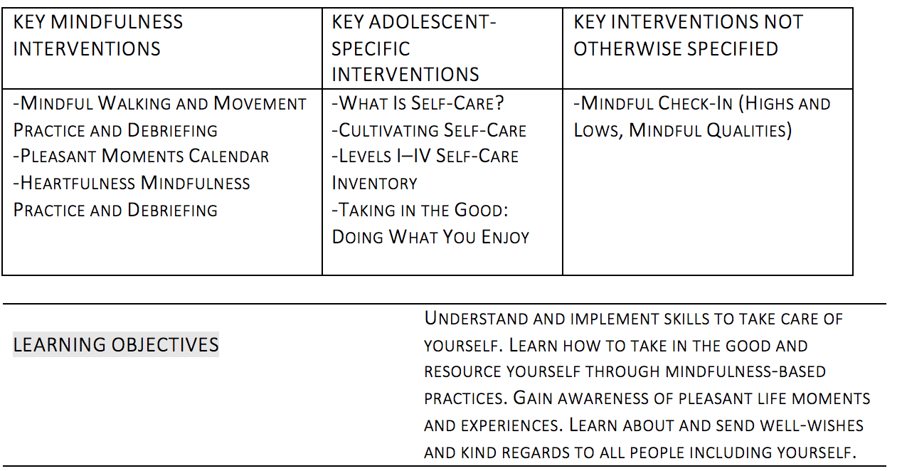 Session 4: Cultivating Self-Care and Beginning to Take in the Good. Facilitating Awareness of Positive Experiences and Pleasant Moments.