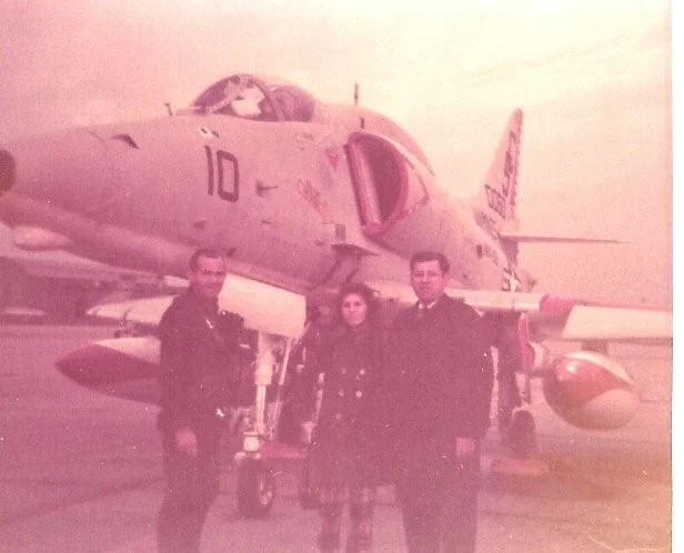 Jim, Sue and Dad in front of Jim's VMAT-102 A-4.jpg