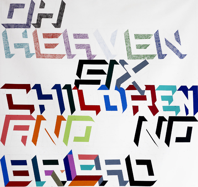 Siggi Hofer "Oh Heaven... Six Children and No Bread" 59" x 55" Oil Pastel on Canvas 