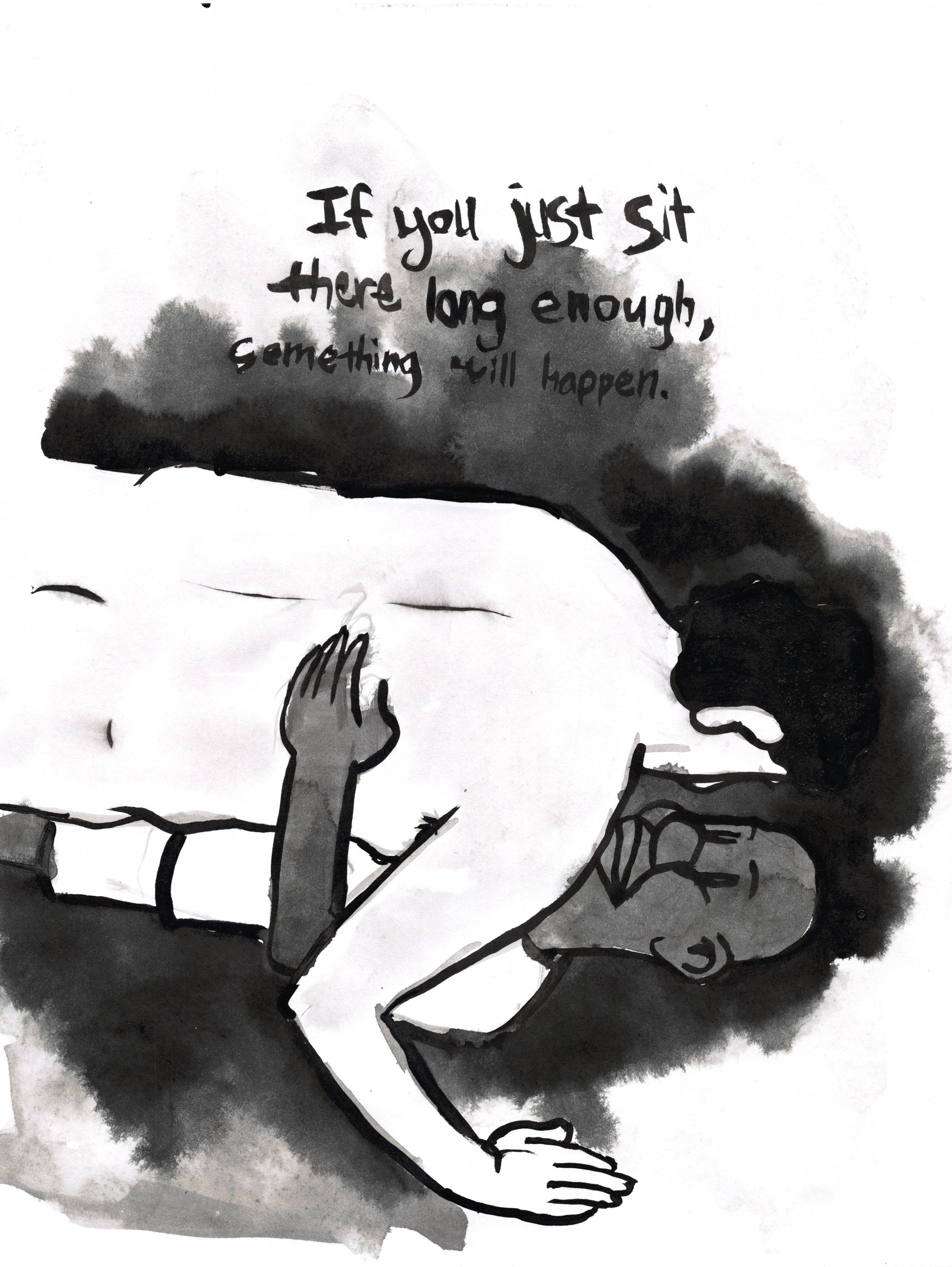 Elliott Jamal Robbins From Cartoon Series Untitled #1 8.5” x 11” Sumi Ink on Paper 2018