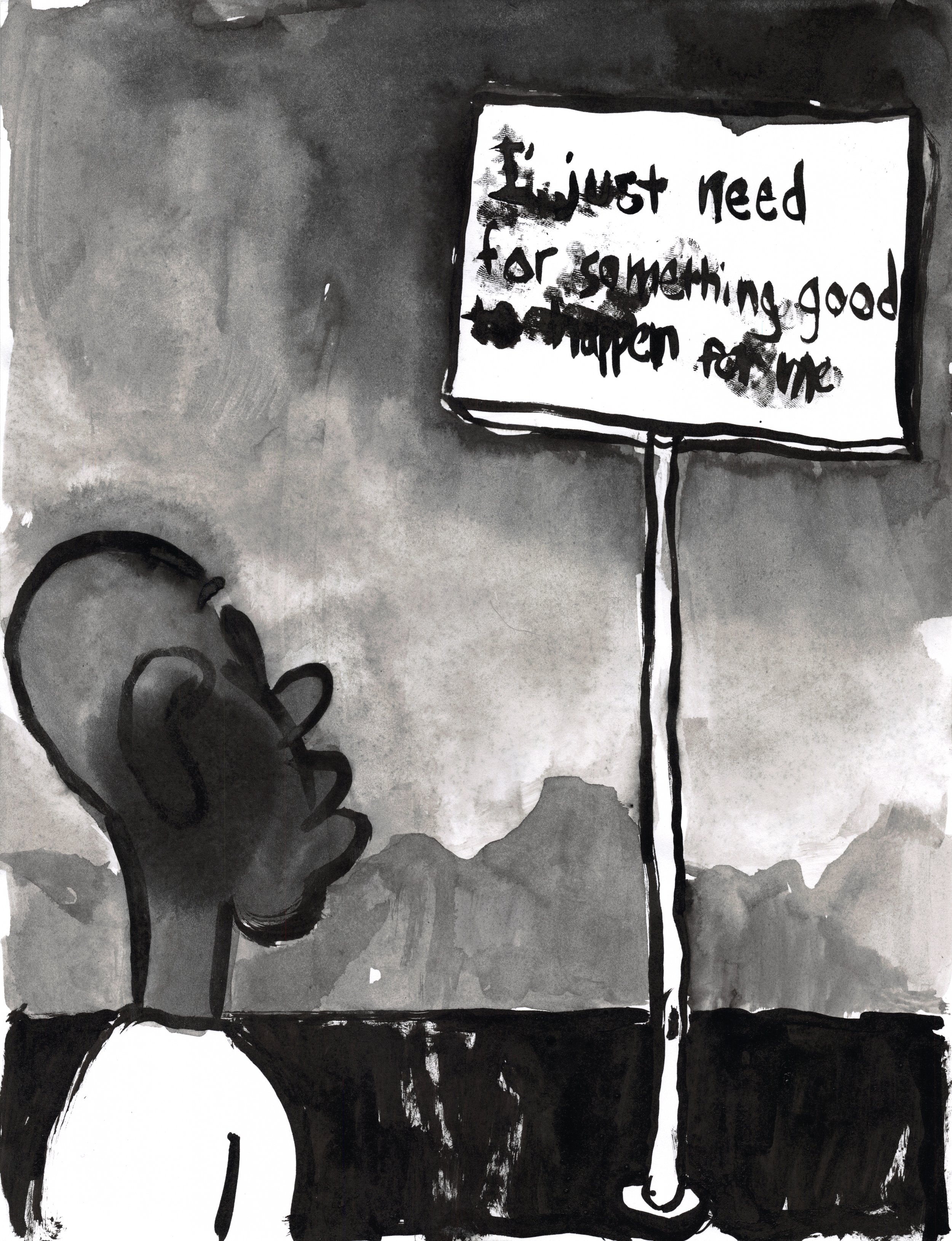 Elliott Jamal Robbins From Cartoon Series Untitled #1 8.5”x11” Sumi Ink on Paper 2018