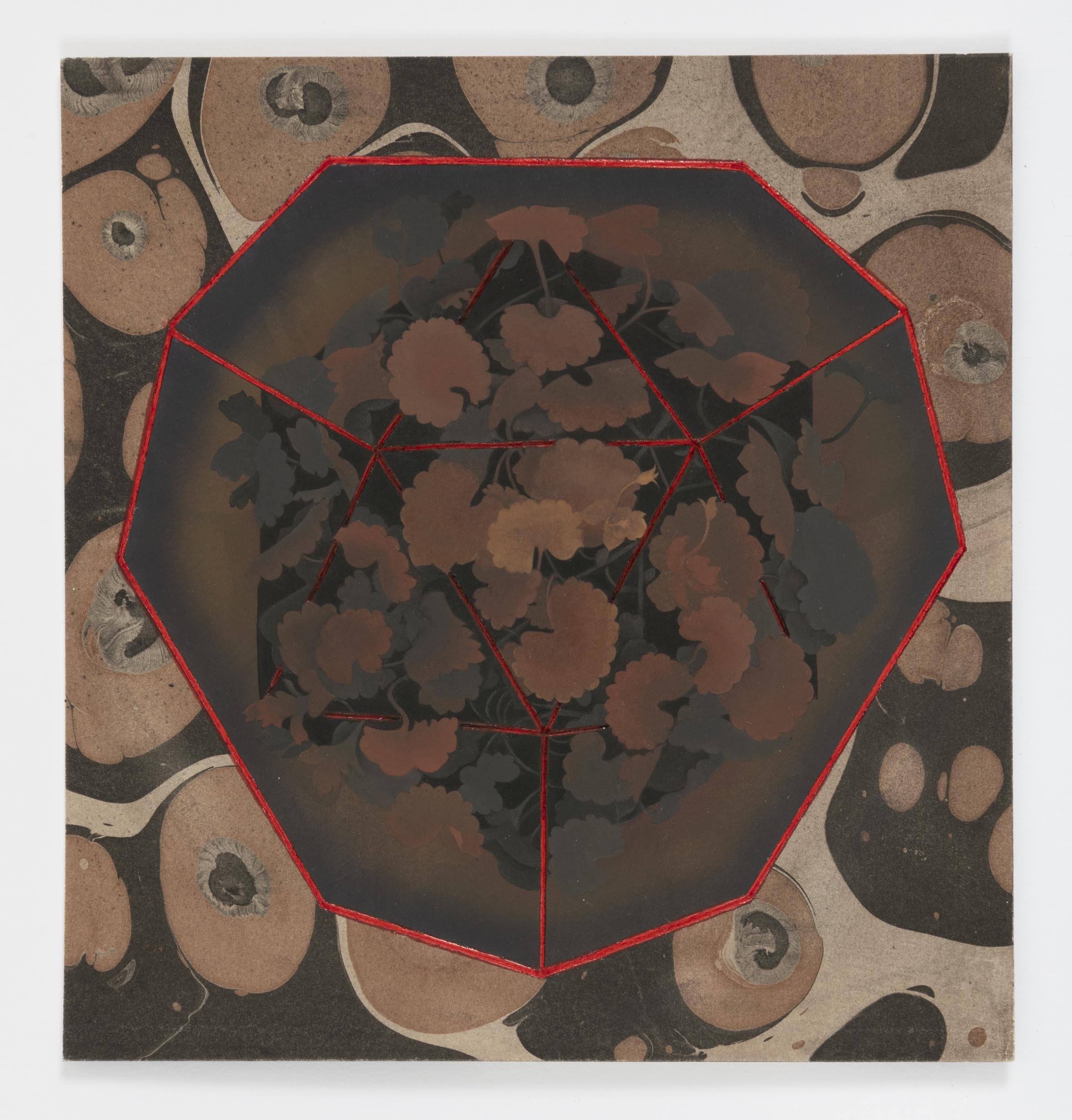  Mirrored Hexagon 3, 2021 gouache with toned aluminum leaf on paper 8½ x 8¼ in. &nbsp; 21.5 x 21 cm. 