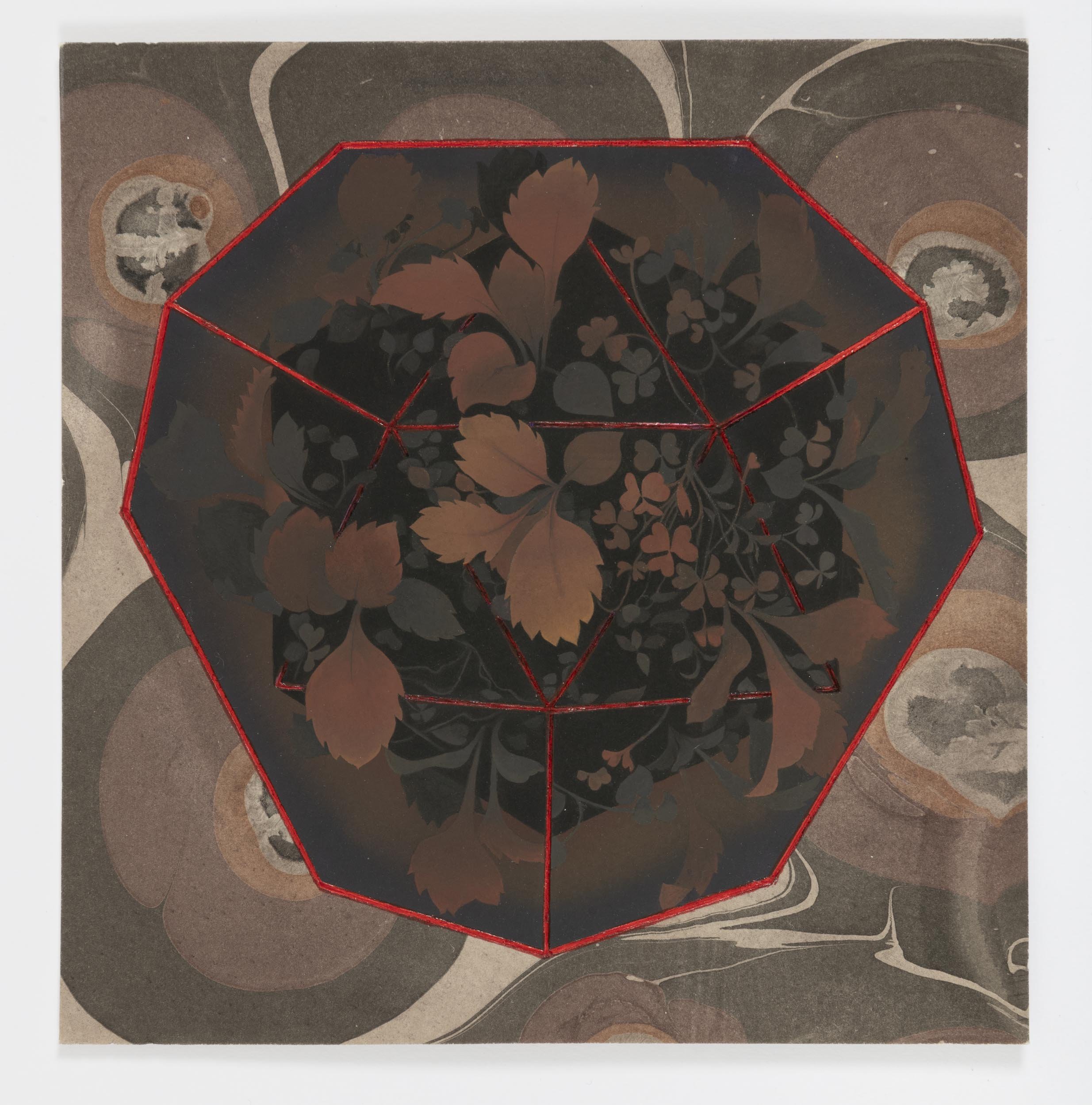  Mirrored Hexagon 4, 2021 gouache with toned aluminum leaf on paper 8½ x 8¼ in. &nbsp; 21.5 x 21 cm. 