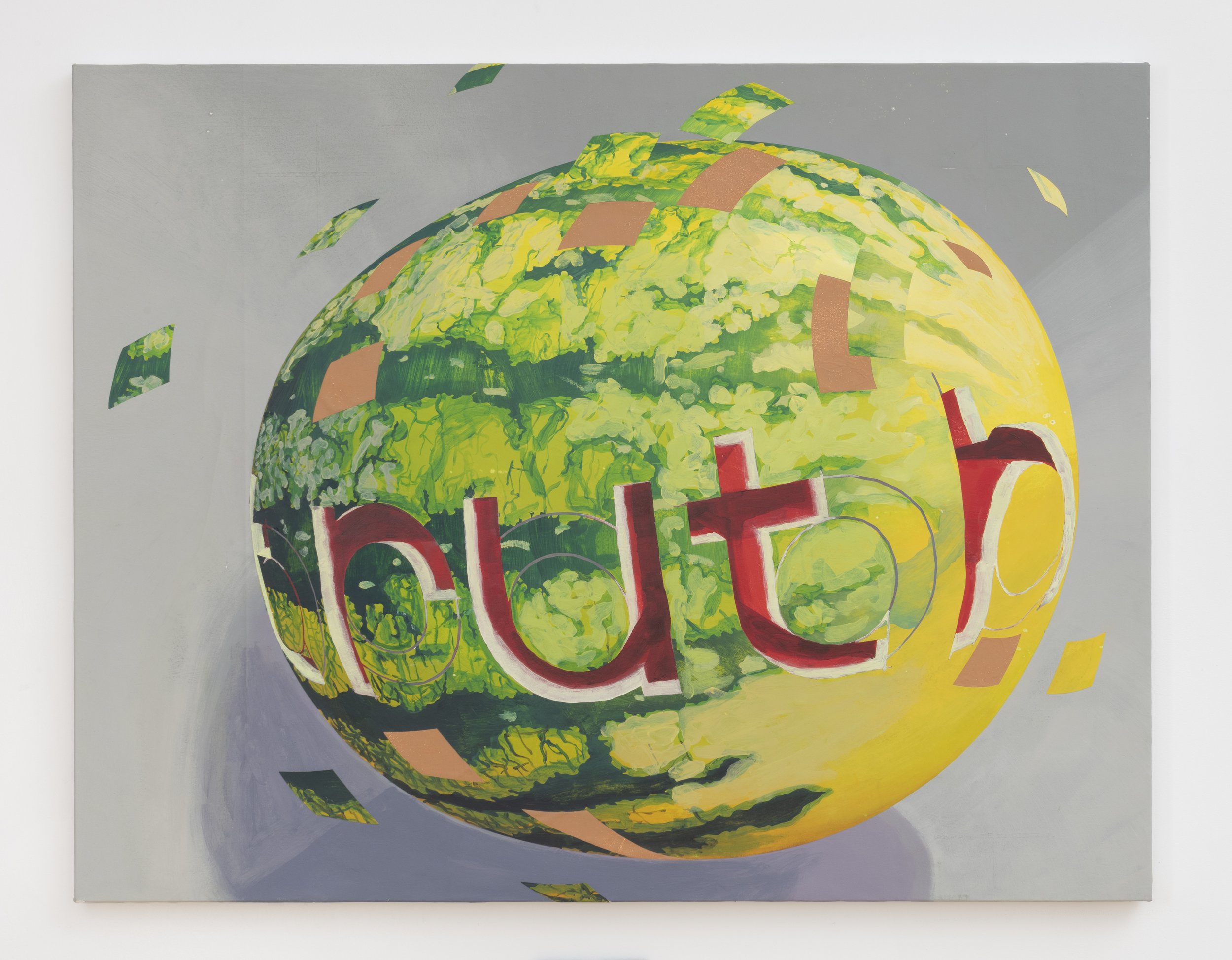   Watermelon of Truth,  2023 acrylic, marble dust, paper collage on canvas 35 x 45 in. &nbsp; 88.9 x 114.3 cm 