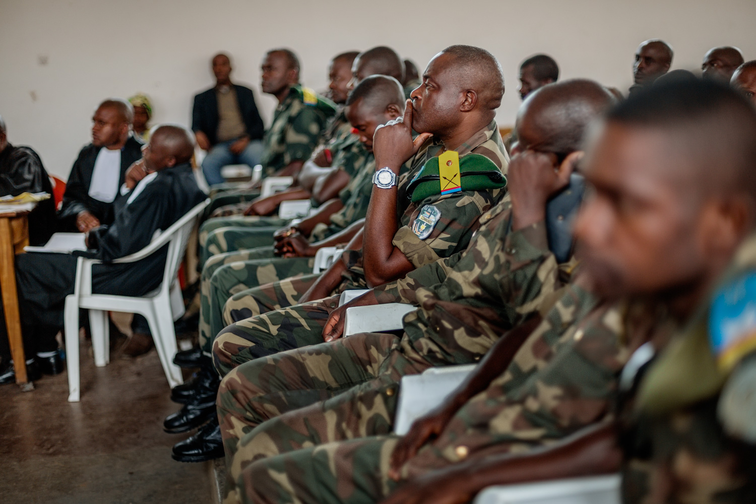  All but four of the 37 soldiers accused of rape sat in the trial room. The missing four were still on active duty in northern DRC. 25 of the accused were lower-ranked soldiers, while twelve were officers in charge of those soldiers’ units. At a tria