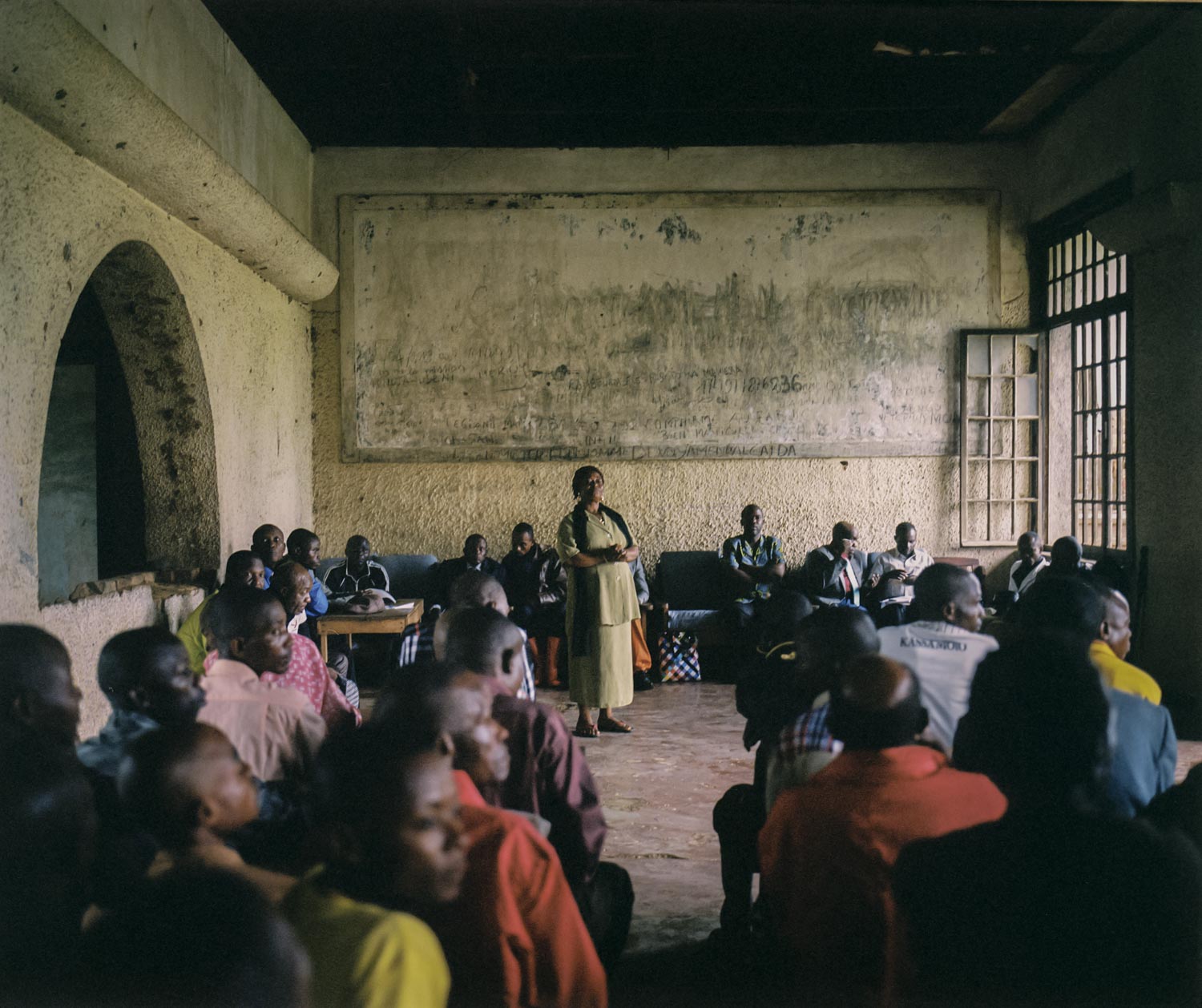  Henriette Useni Kabake, Lulingu's government administrator, hosts a town meeting alongside traditional and Raia Mutomboki leaders inside a decayed building from the Belgian colonial era. The Raia Mutomboki insist they should not be labeled “rebels” 