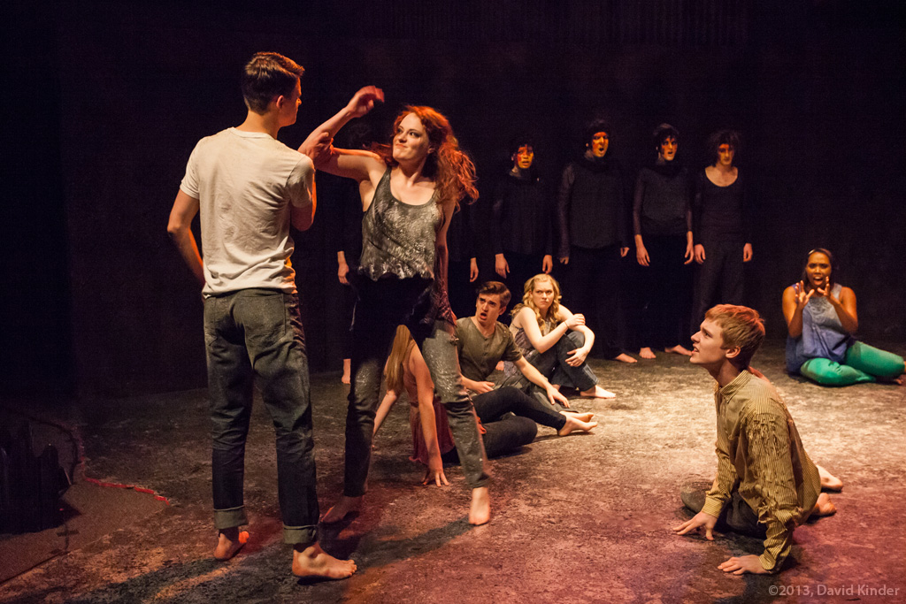 Jacob Orr as Davin and Jessica Tidd as Tess with members of The Trapped and The Fire in Initiation