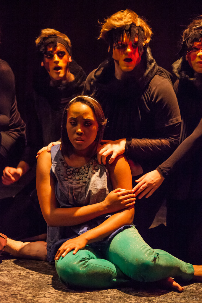 Tayler Harris as Lissa with members of The Fire (Collin Carver, Aidan Nolan, Brynn Antaran) in What Are We Doing Here?
