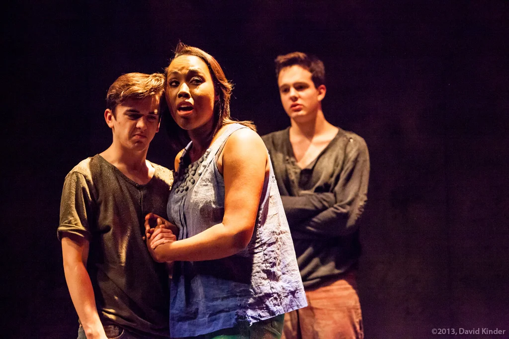 Tristan Comella as Manny, Tayler Harris as Lissa, and Christopher James as Saul in First Kiss