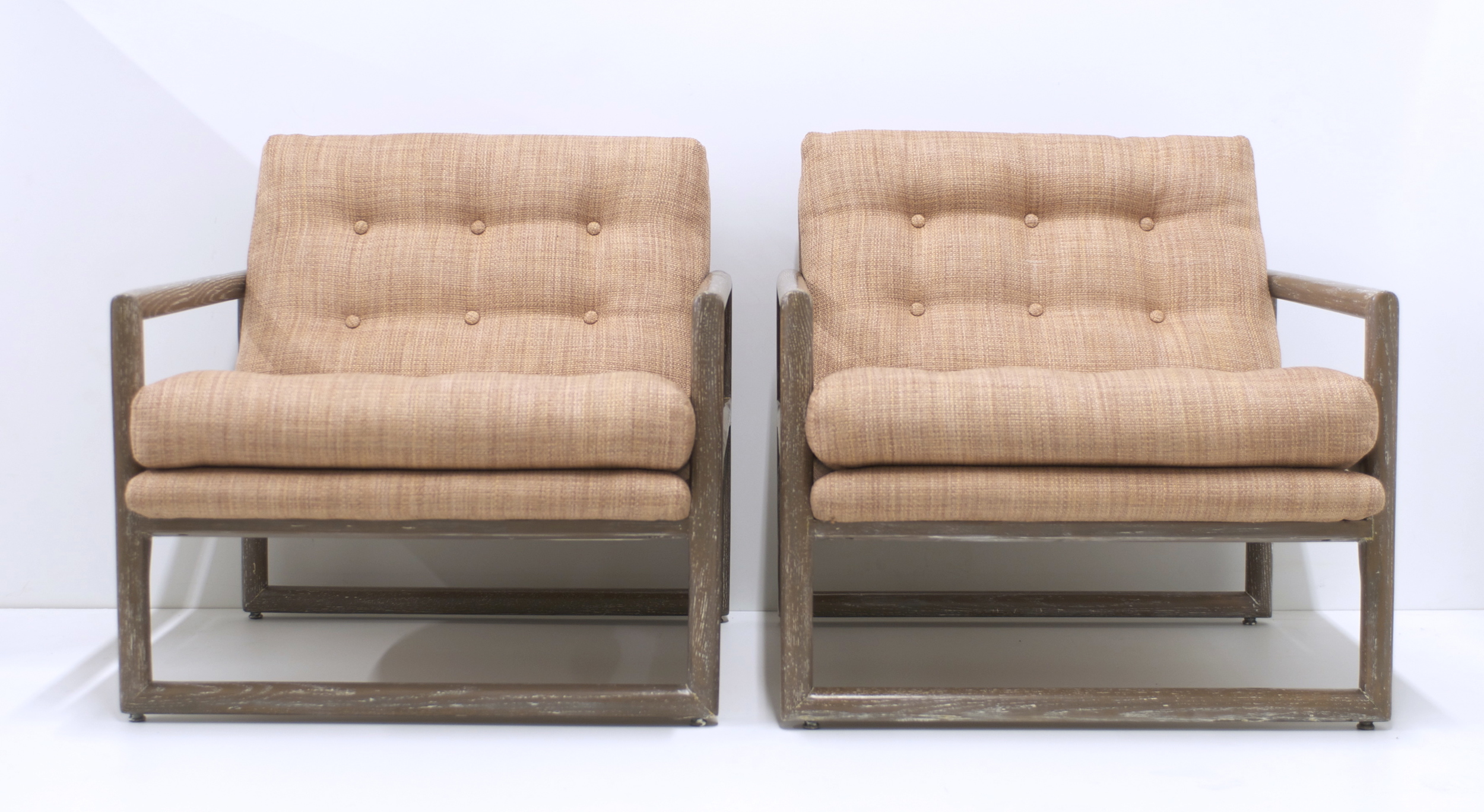 SOLD-Pair Baughman Cube Grey of Lounge — Oak Modern Milo Flow Chairs Scoop Cerused