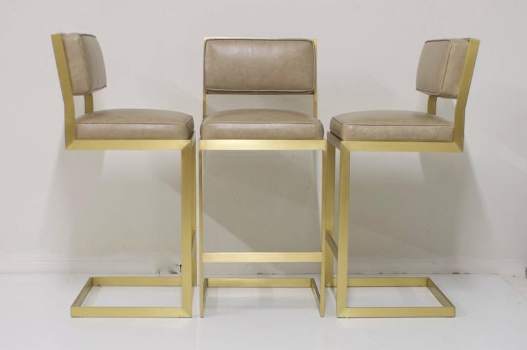 Brushed Brass Bar Height Barstools, Leather Cantilever Bar Stools