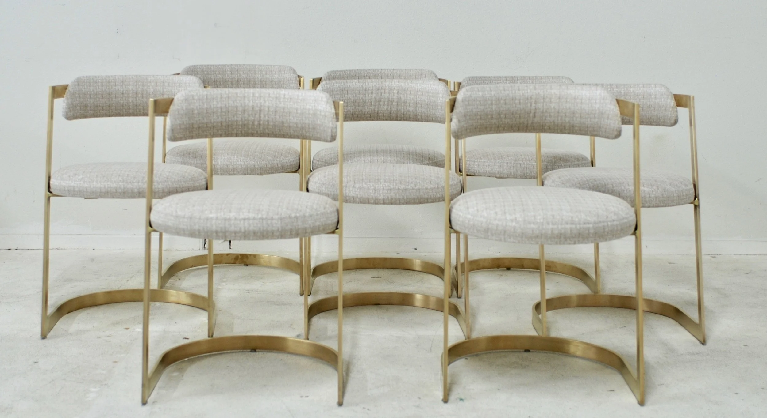 Sold Set Of Eight Solid Brushed Brass Cantilevered Dining Chairs Flow Modern