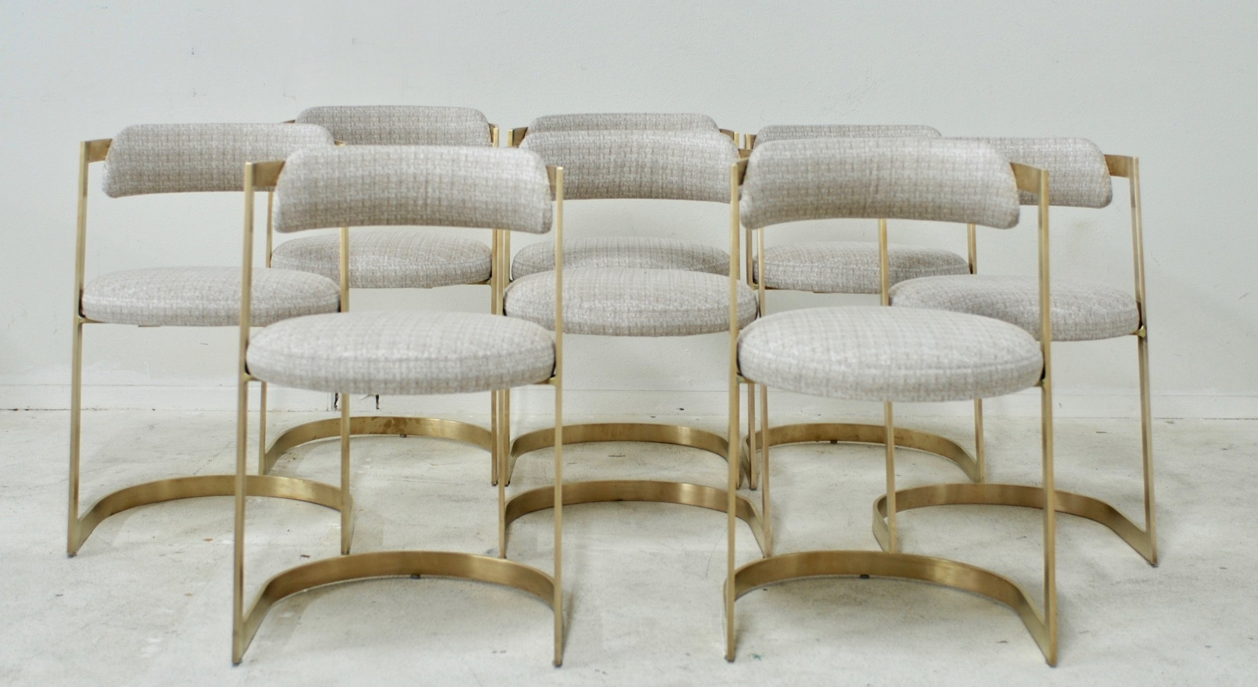 Sold Set Of Eight Solid Brushed Brass Cantilevered Dining Chairs Flow Modern