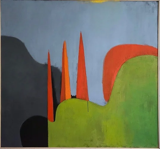 Oil on Canvas 58 1/2 H x 62 1/2 W Framed in simple birch frame.