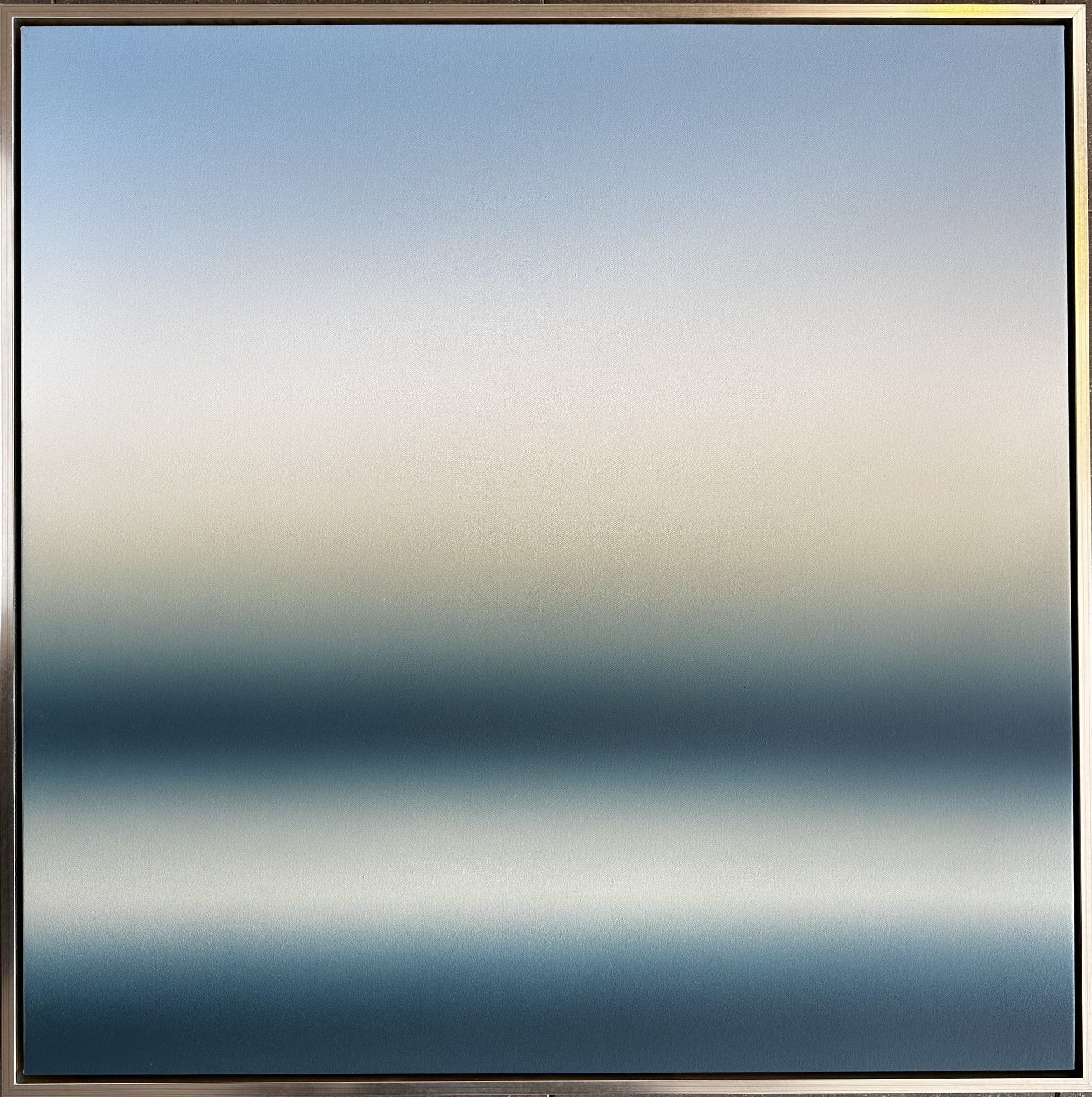 Oil on Canvas 40” x 40” Framed in Brushed Silver Frame Framed to 41.5” x 41.5”