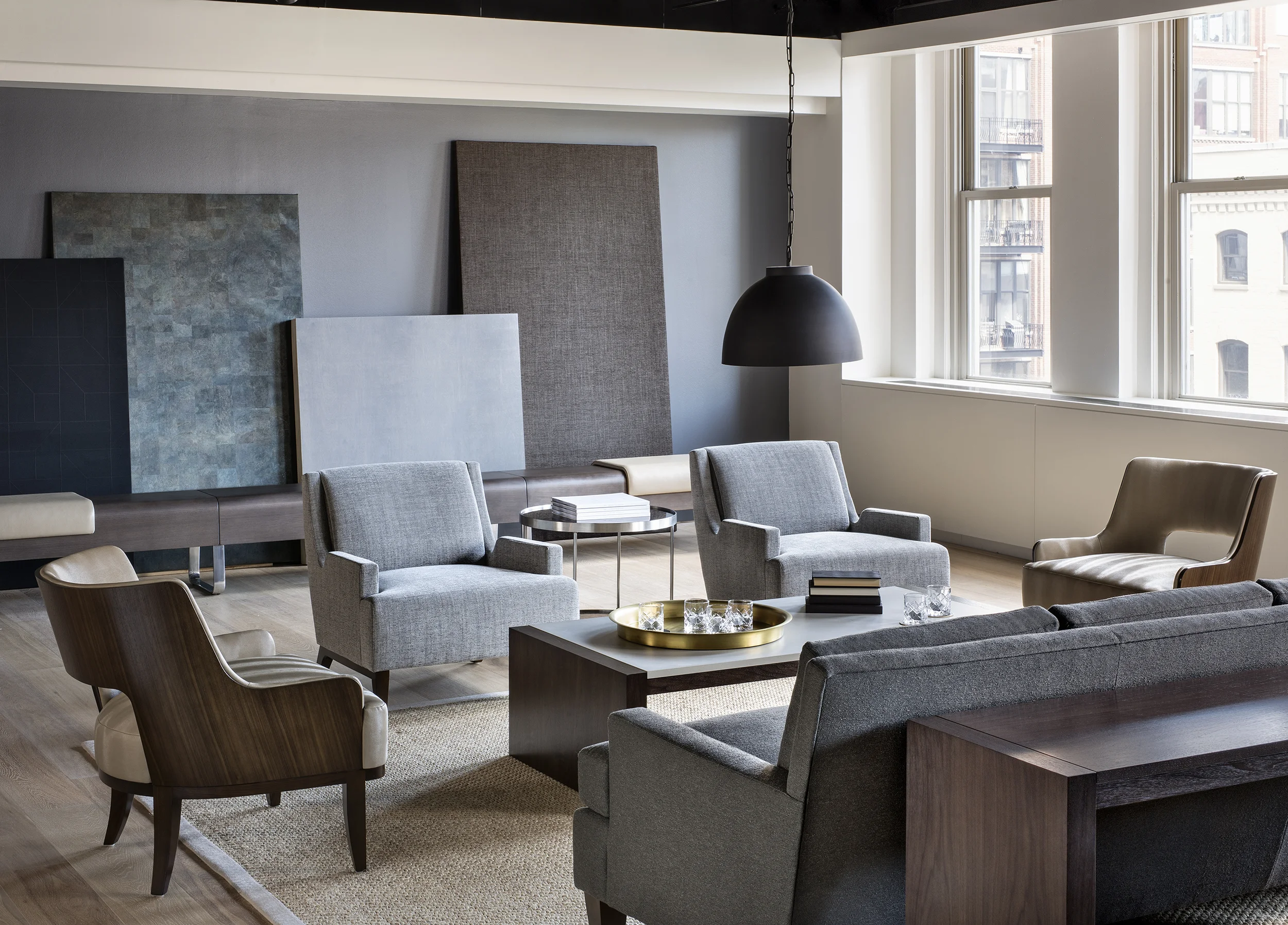 Brushed Canvas, Fourfold & Cork Cloth on display in the HBF Showroom - NeoCon 2015
