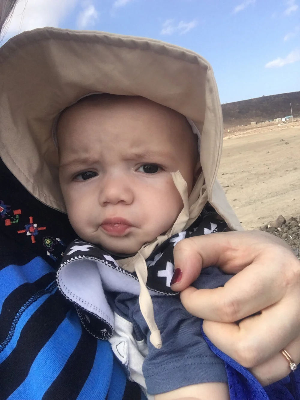 Ezra was not into this flat tire thing...