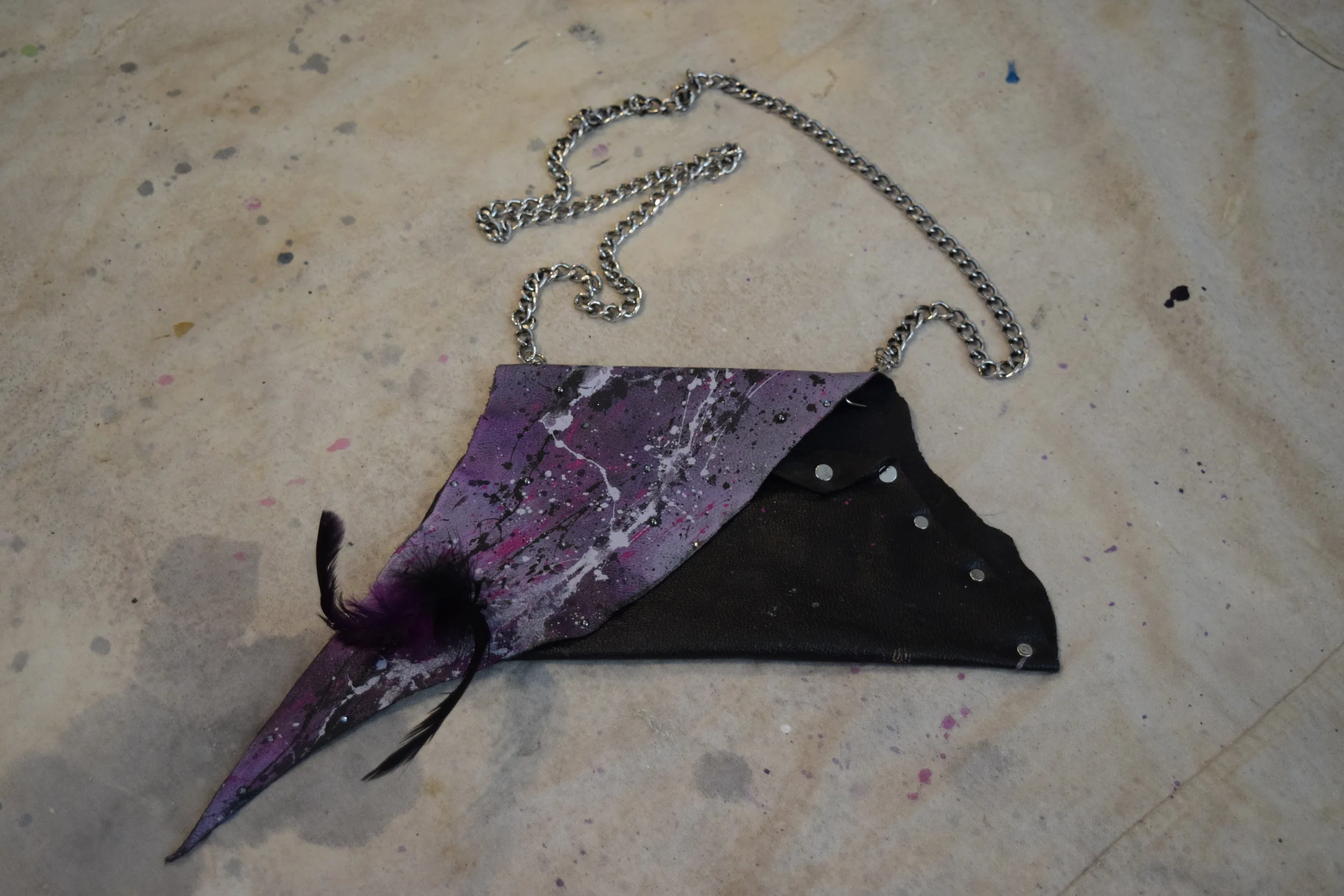  First Painting on Leather Bag  Made from Remnant Leather 