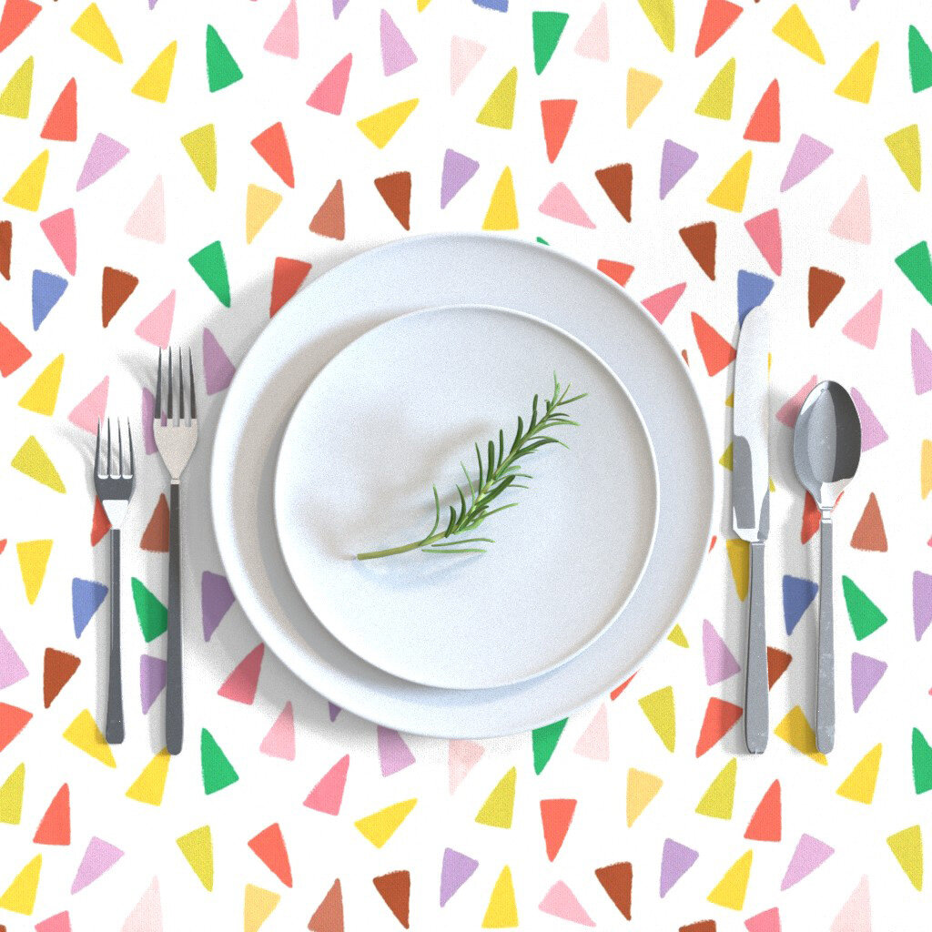 This design was created from the ears of the kitty cats I've been drawing of late. I thought it would be a good coordinating pattern to accompany the cat designs but I also think it has a very fun party vibe and would make a great table cloth, napkin