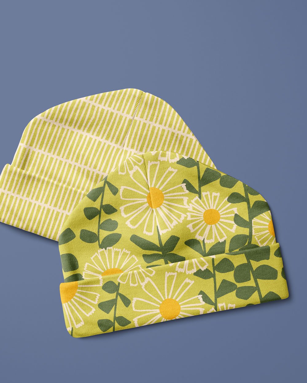 rebekkaconnelly_retro-daisy-floral-pattern-fabrics-Baby-hats-2.jpg
