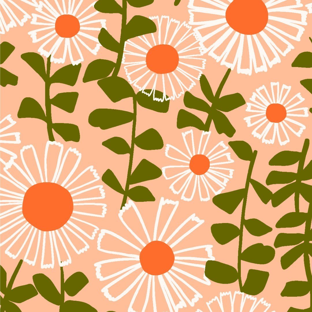 Ok, last week I showed you this pattern collection in the @BenjaminMoore color of the year,#BlueNova color combination. This week I want to share with you my Daisies collection in the Pantone Color of the Year, Peach Fuzz. I think it feels like a hot