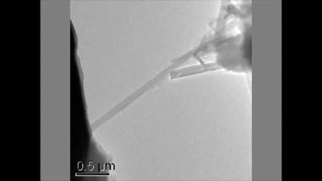 This is a video showing the brittle nature of thick single-crystalline Zinc Phosphide nanowire. Thicker nanowires show similar mechanical properties of bulk Zinc Phosphide.
