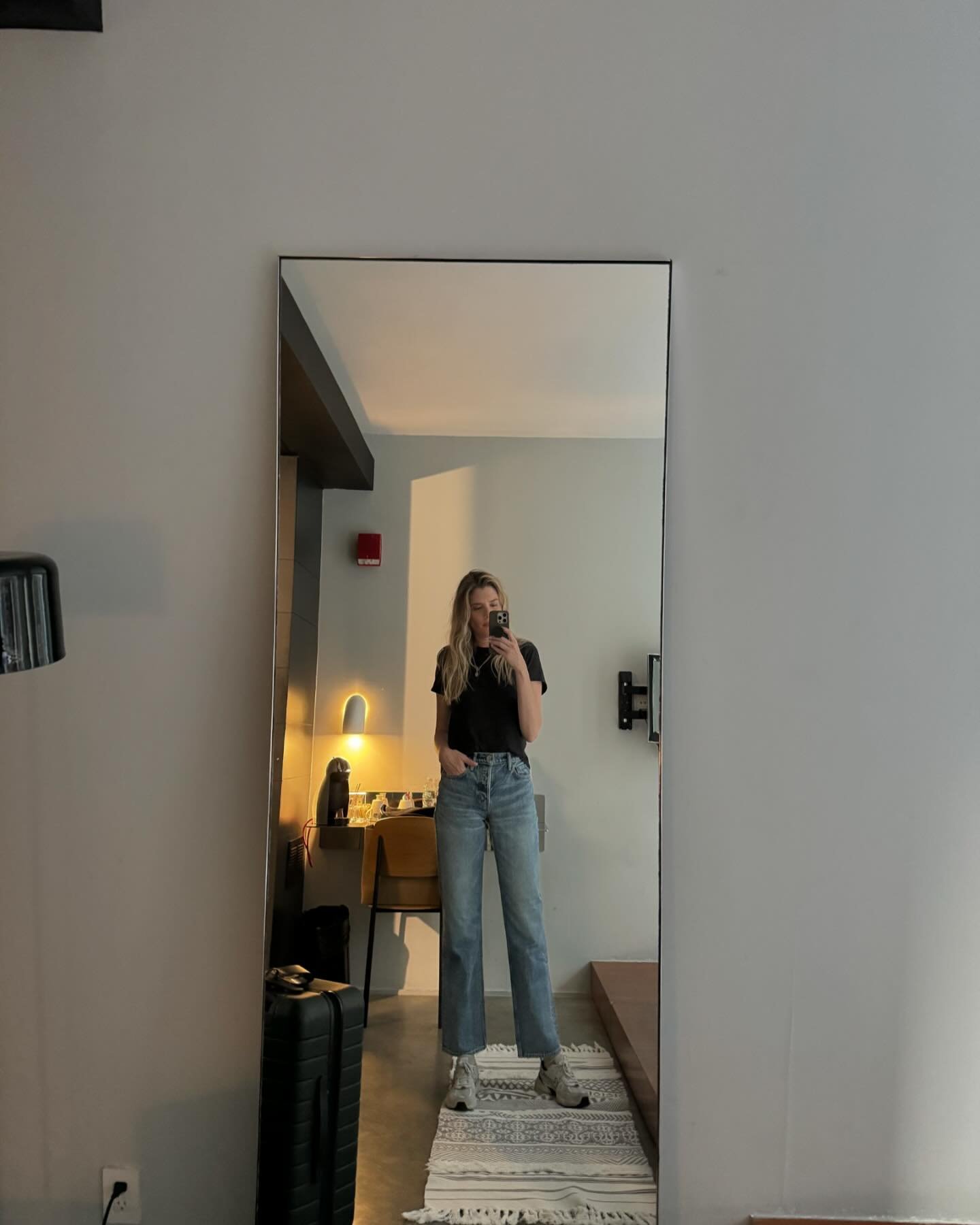 Jean hunt: nicest pants I have ever owned. Mid rise, straight leg, button fly, they hold their shape, no stretch. I sized down one. Info above. 
For my local gals: @grettasloane @moussyvintage