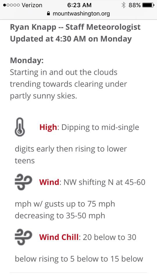 The forecast as we pulled into the trailhead.