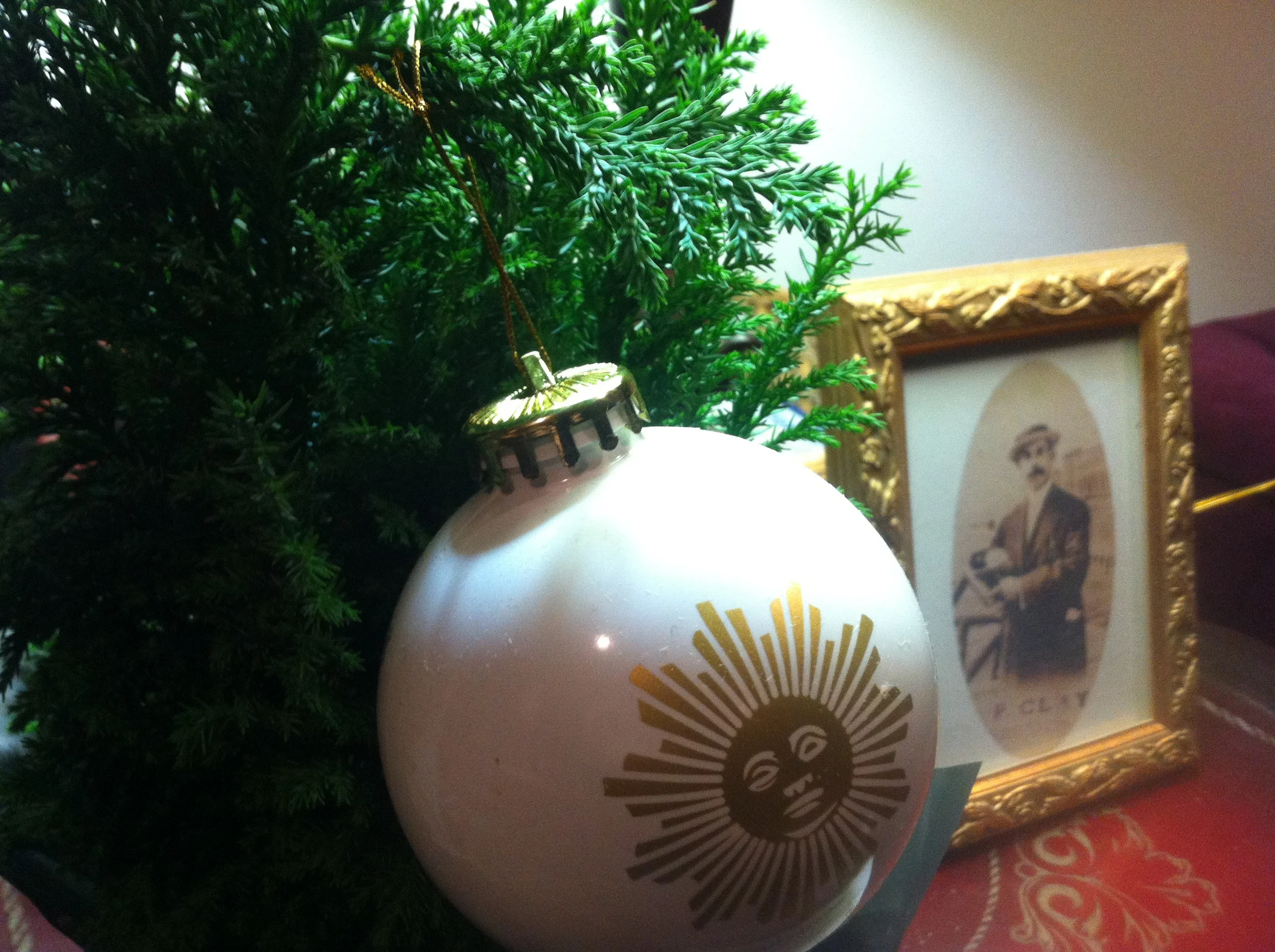 We got to take home a little bit of our CBS Sunday Morning program for my table top tree. Photo of my grandfather in the background. Happy Holidays, All!