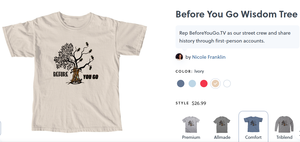 Before You Go tee with description and pricing