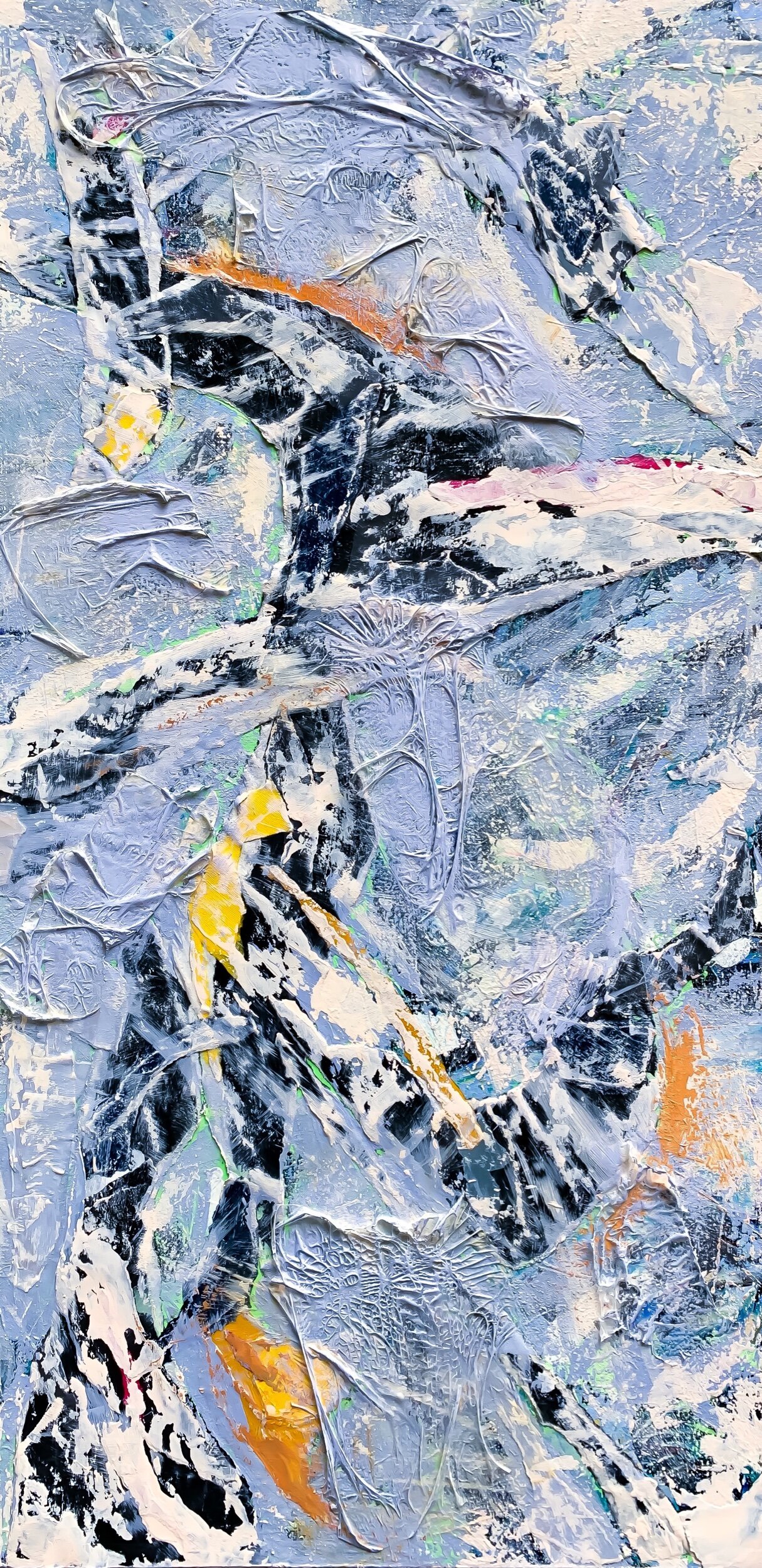 24”x36” acrylic, paper and plastic wrap on canvas. 