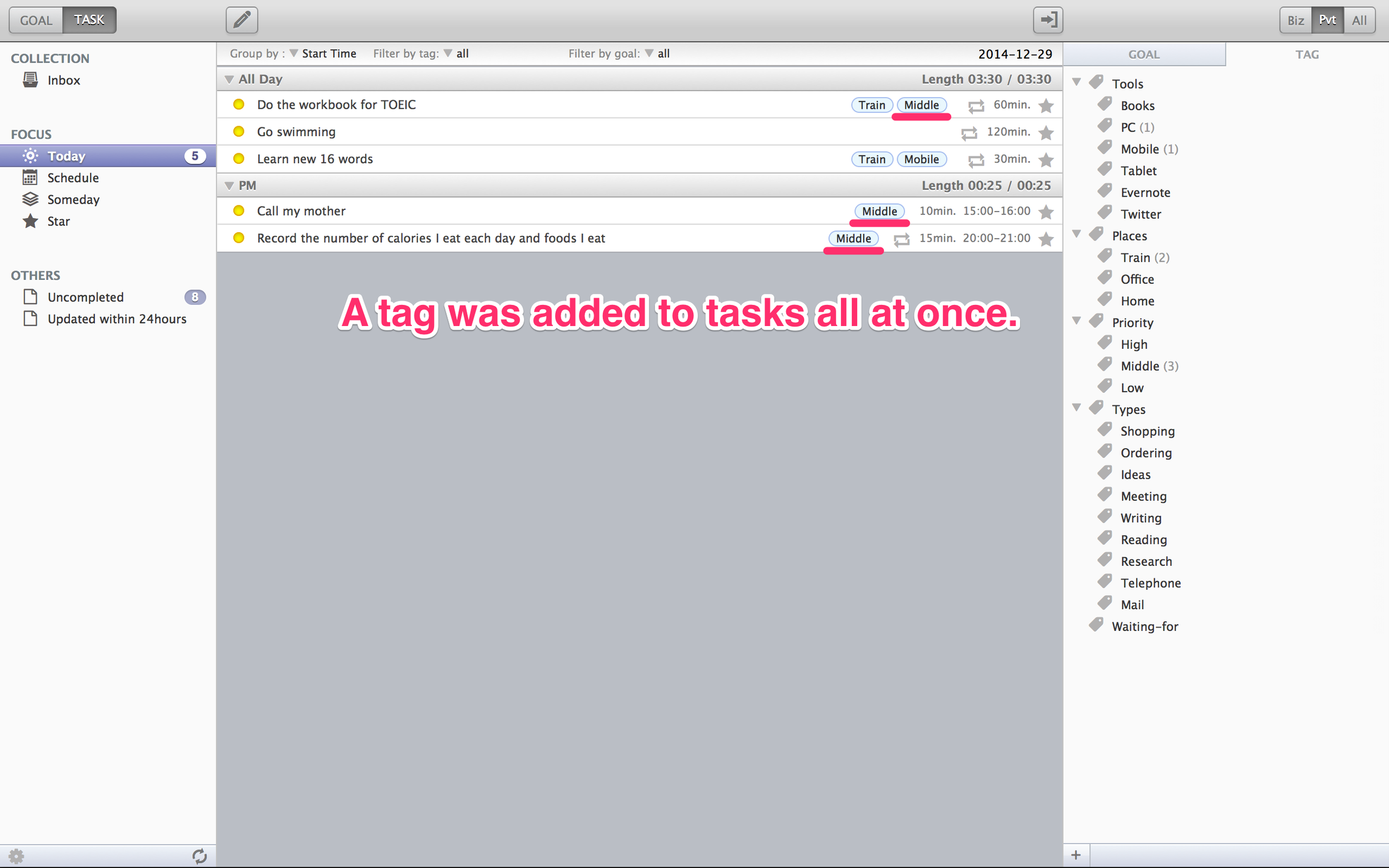 3. A tag was added to tasks all at once.