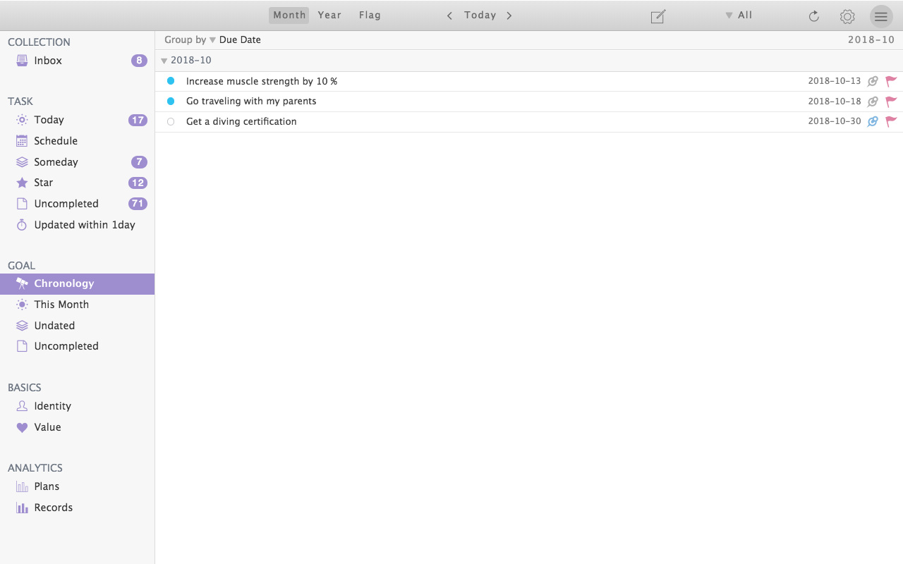 Tips : turn off the pin of the goal not to show the goal in the right pane of the task view
