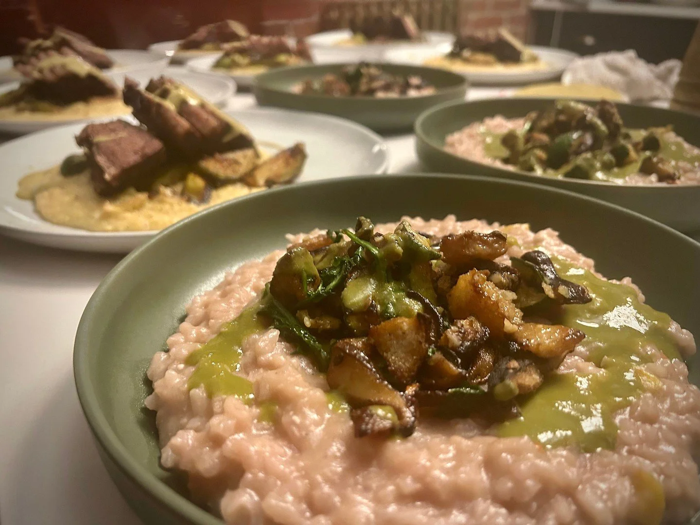 Your guest list is full of personalities &mdash; and so are our plates. 😋
We craft menus with something for everyone: smoky Colorado brisket for the meat lovers, and hearty, seasonal vegetarian dishes (like our wild mushroom risotto) for the plant-f