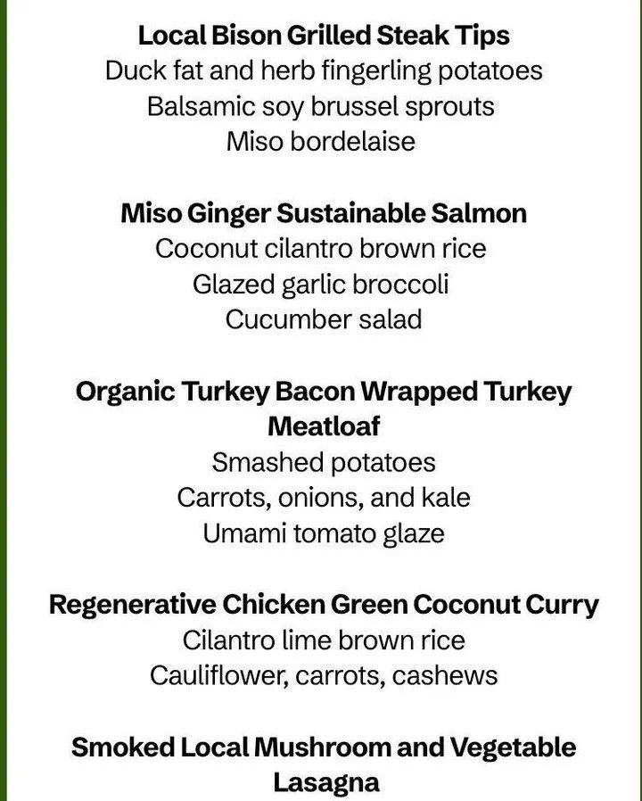 Our Personal Chef Meals are officially live.

The sample menu is up and ready to explore &mdash; featuring local bison, regeneratively raised chicken, and seasonal Colorado vegetables.
Fully cooked, thoughtfully sourced, and designed to reheat beauti