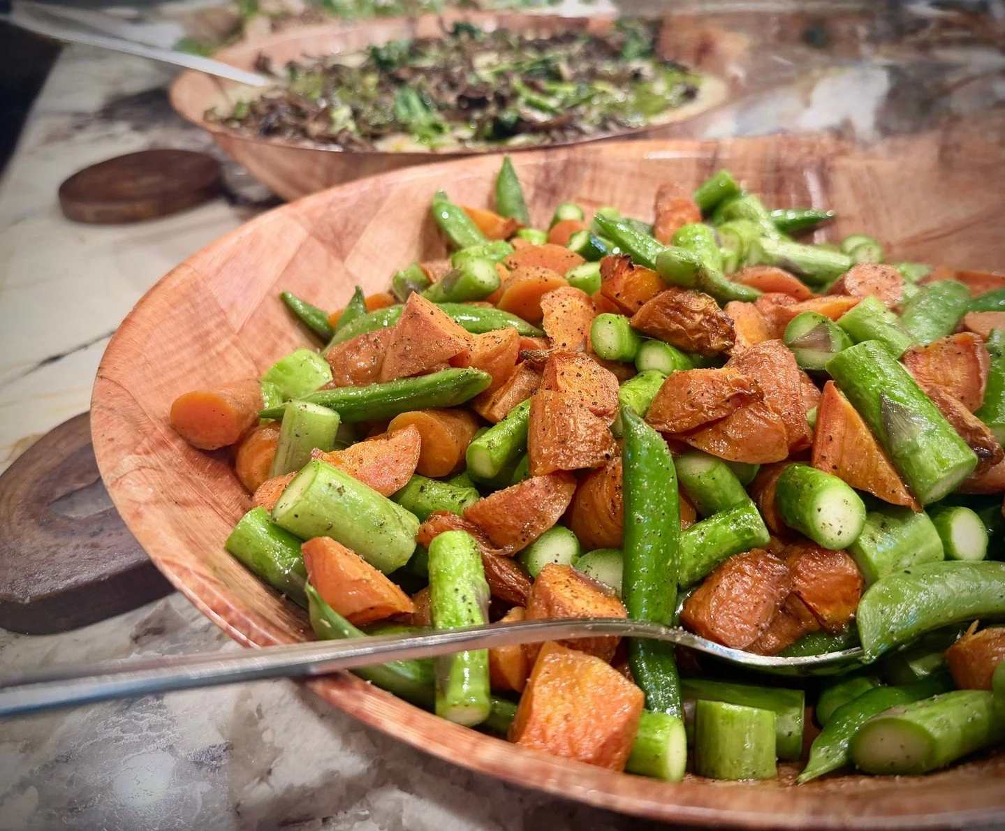 6

Sometimes it&rsquo;s the simplest things on the table that stand out.

Roasted local vegetables &mdash; carrots, asparagus, and snow peas &mdash; finished with shallots, garlic, parsley, good olive oil, and fresh lemon.

Bright, balanced, and full