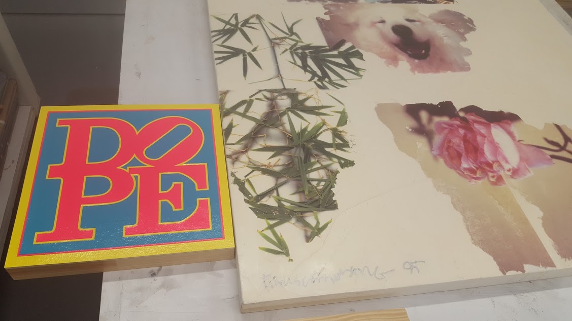  Mini DOPE next to Rauscheberg’s Encaustic in the Darryl Pottorf Studio 