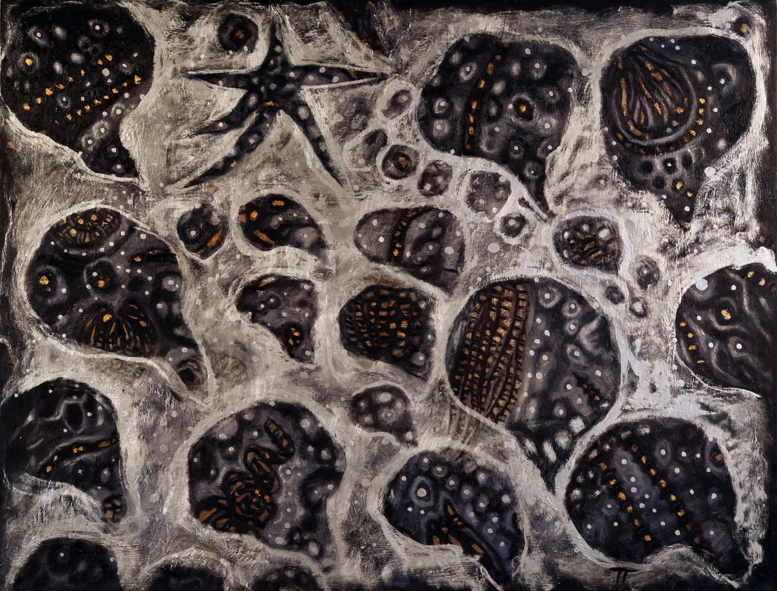 Abstraction of the Ancient, oil and gold leaf on linen, 48" x 36", $1,500