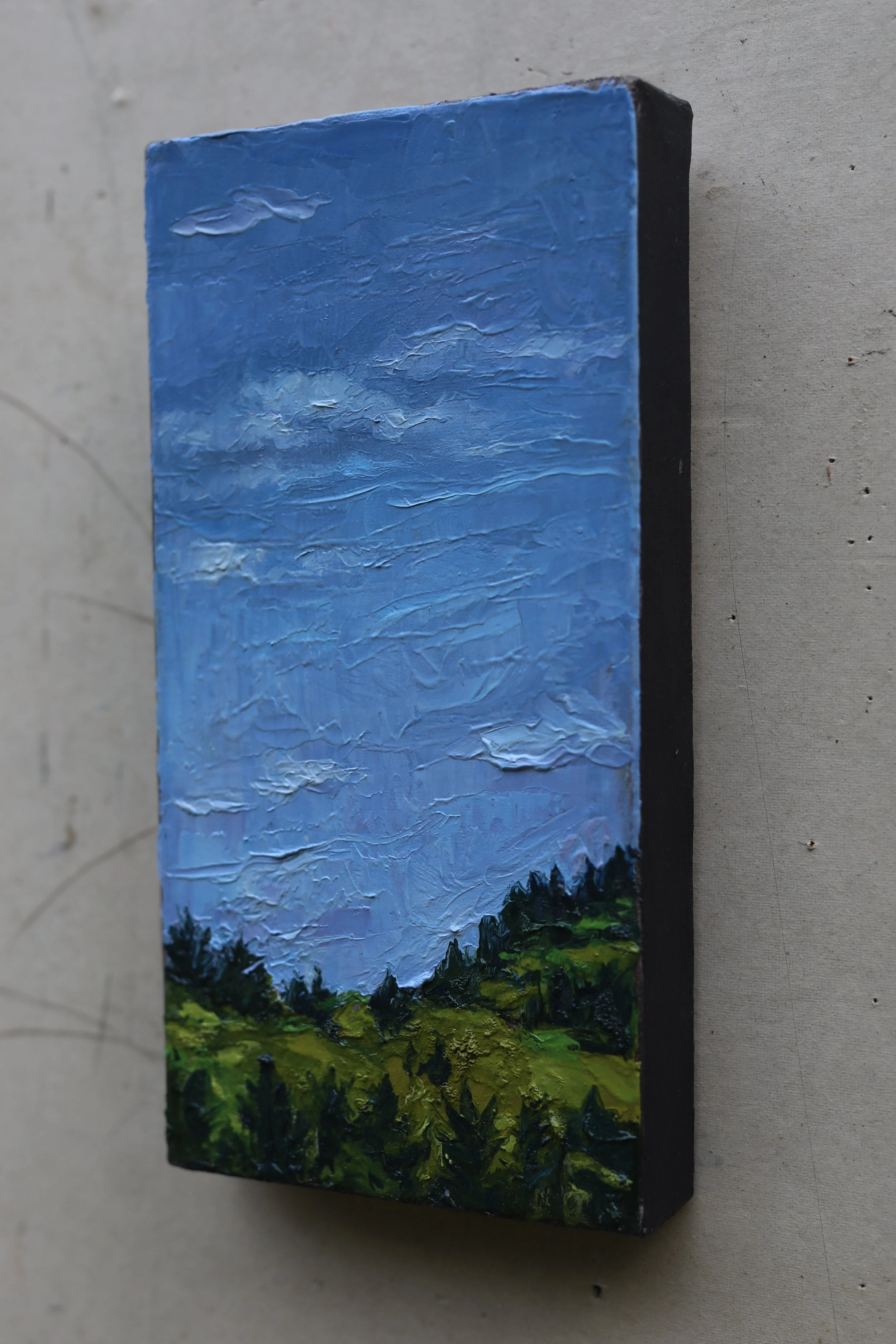 Clouds Above Blue Hill Mountain (mini #1 profile), oil on canvas, 6" x 12" x 1.5", $500
