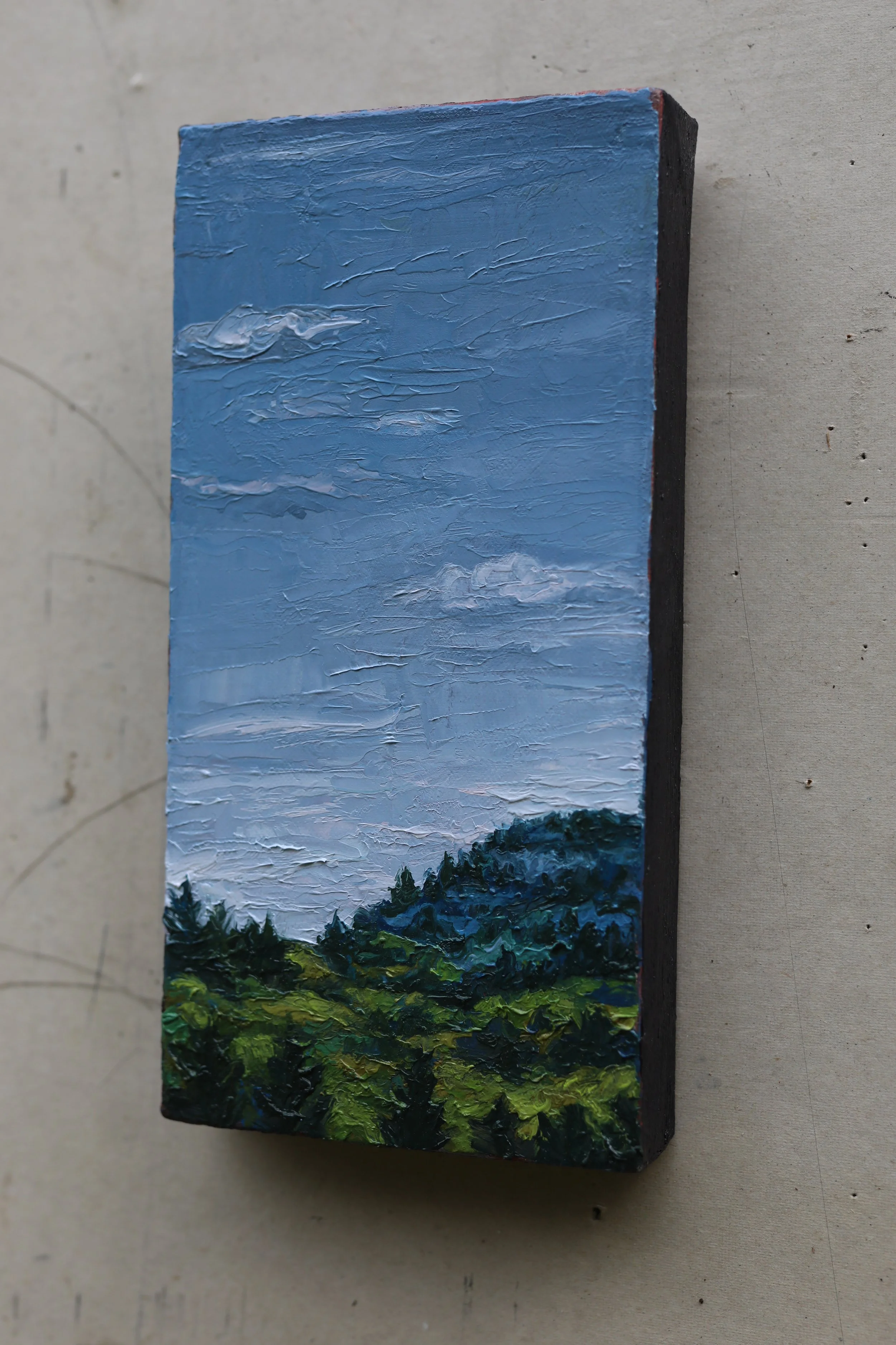Clouds Above Blue Hill Mountain (mini #2 profile), 6" x 12" x 1.5", oil on canvas, $500