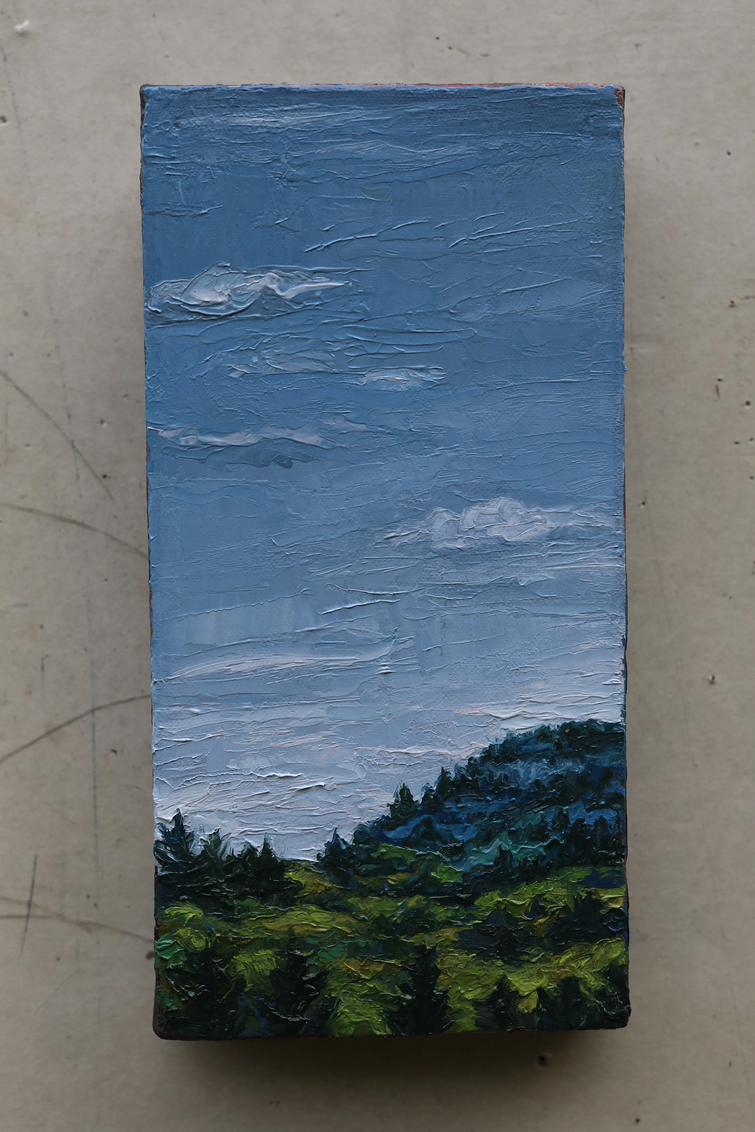 Clouds Above Blue Hill Mountain (mini #2), oil on canvas, 6" x 12" x 1.5", $500