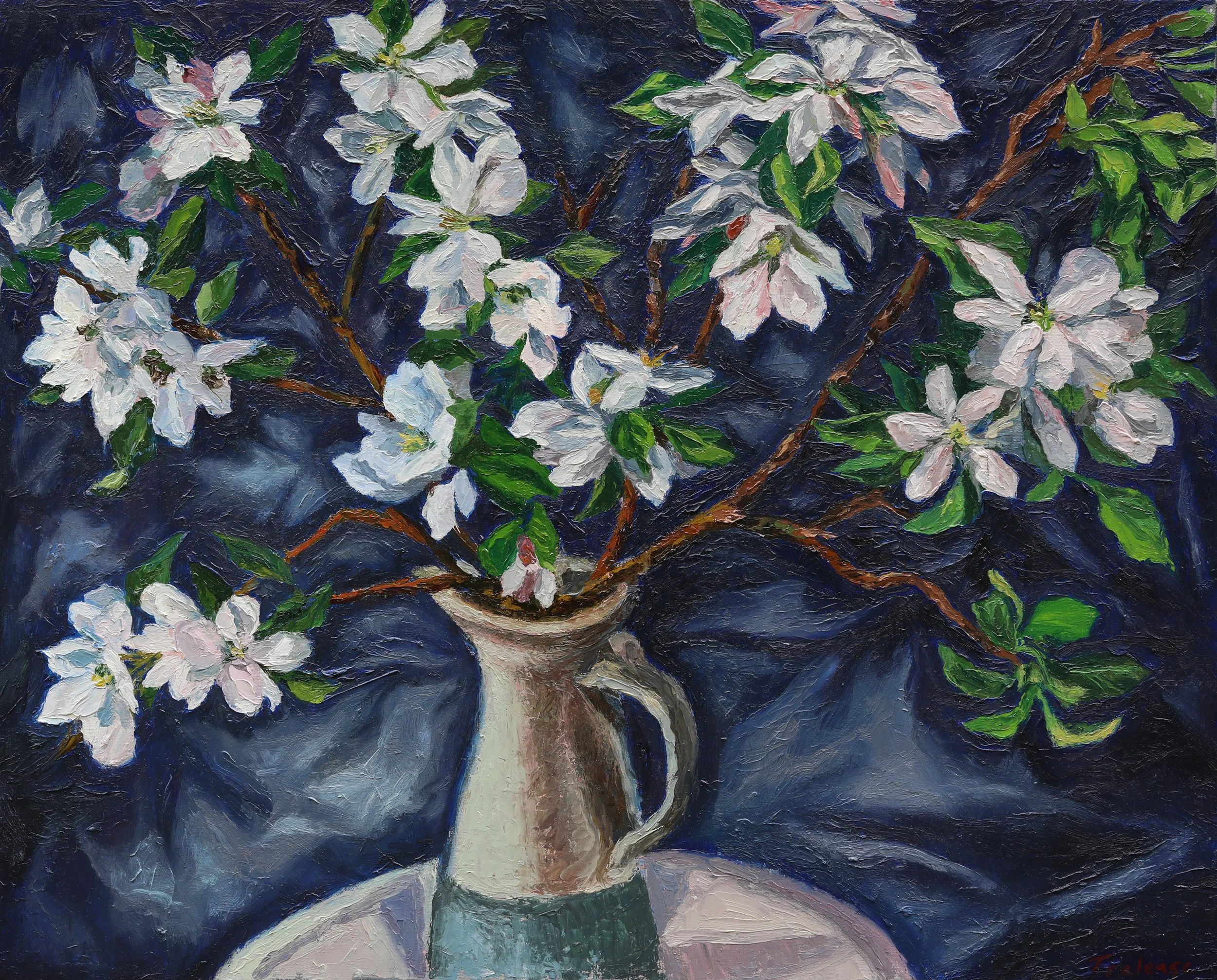 Vase with Apple Blossoms, 30" x 24", oil on linen, $1,000