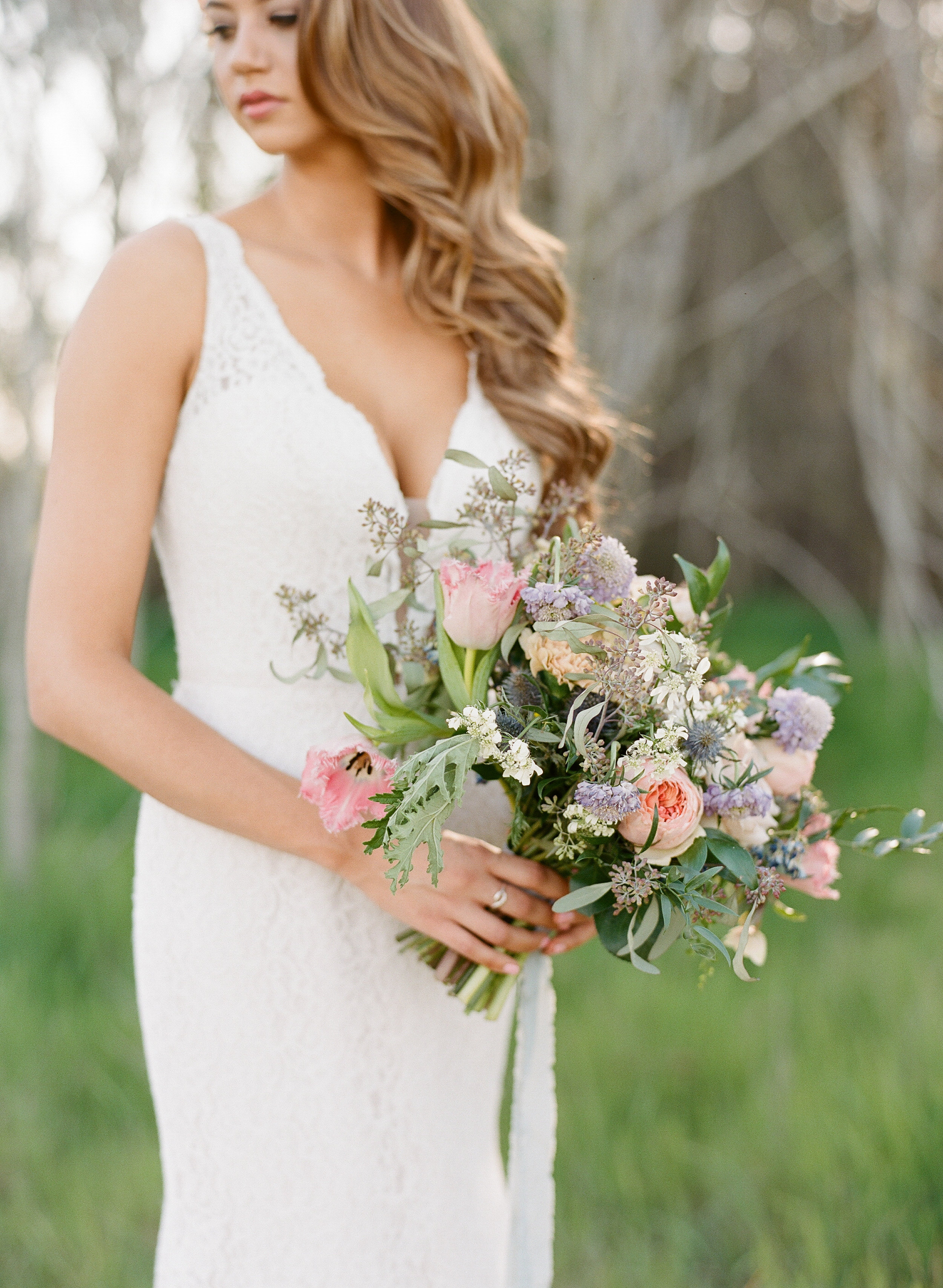 Delicate silk trailing ribbon.