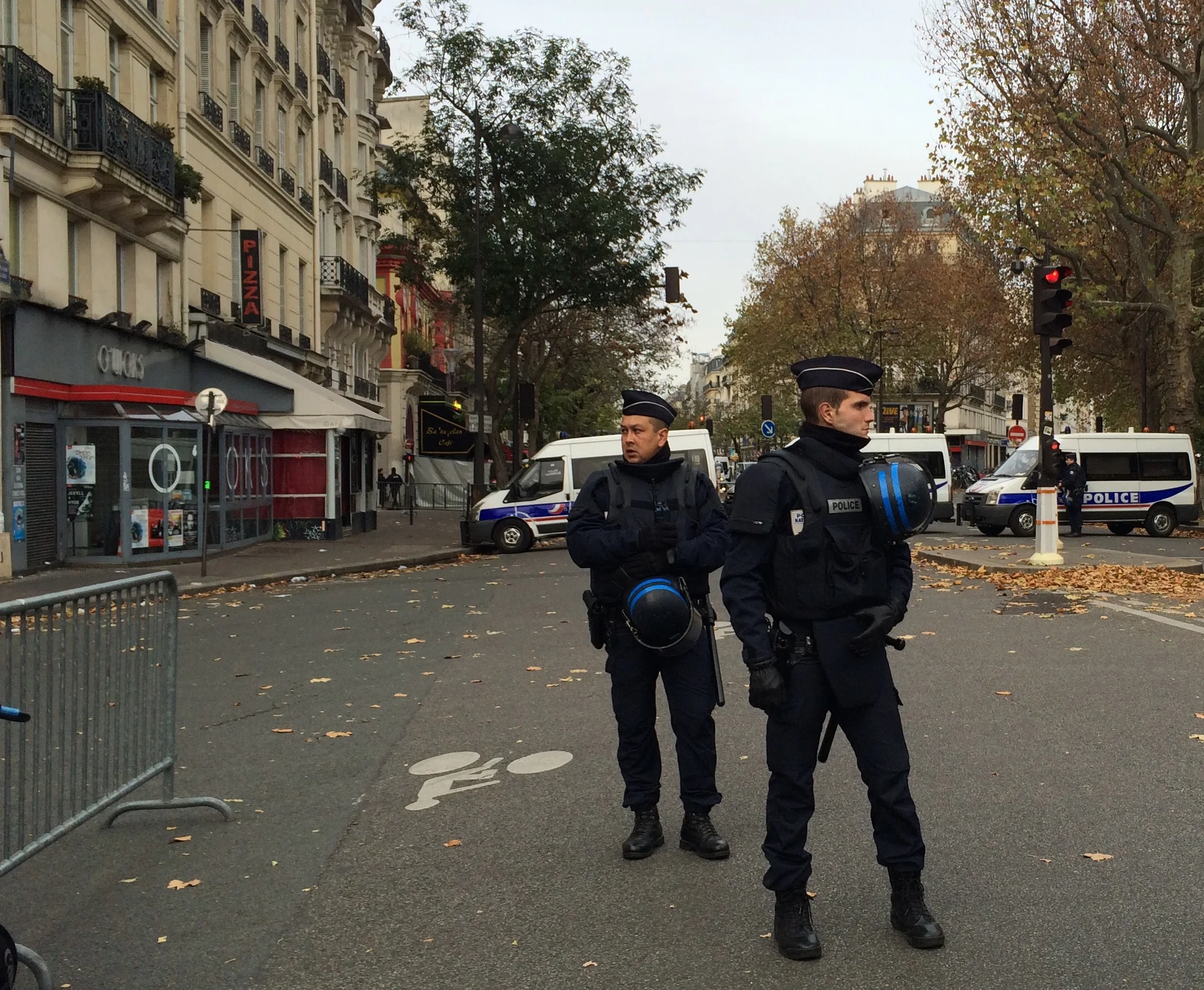 The morning after. Roadblock near the Bataclan. 